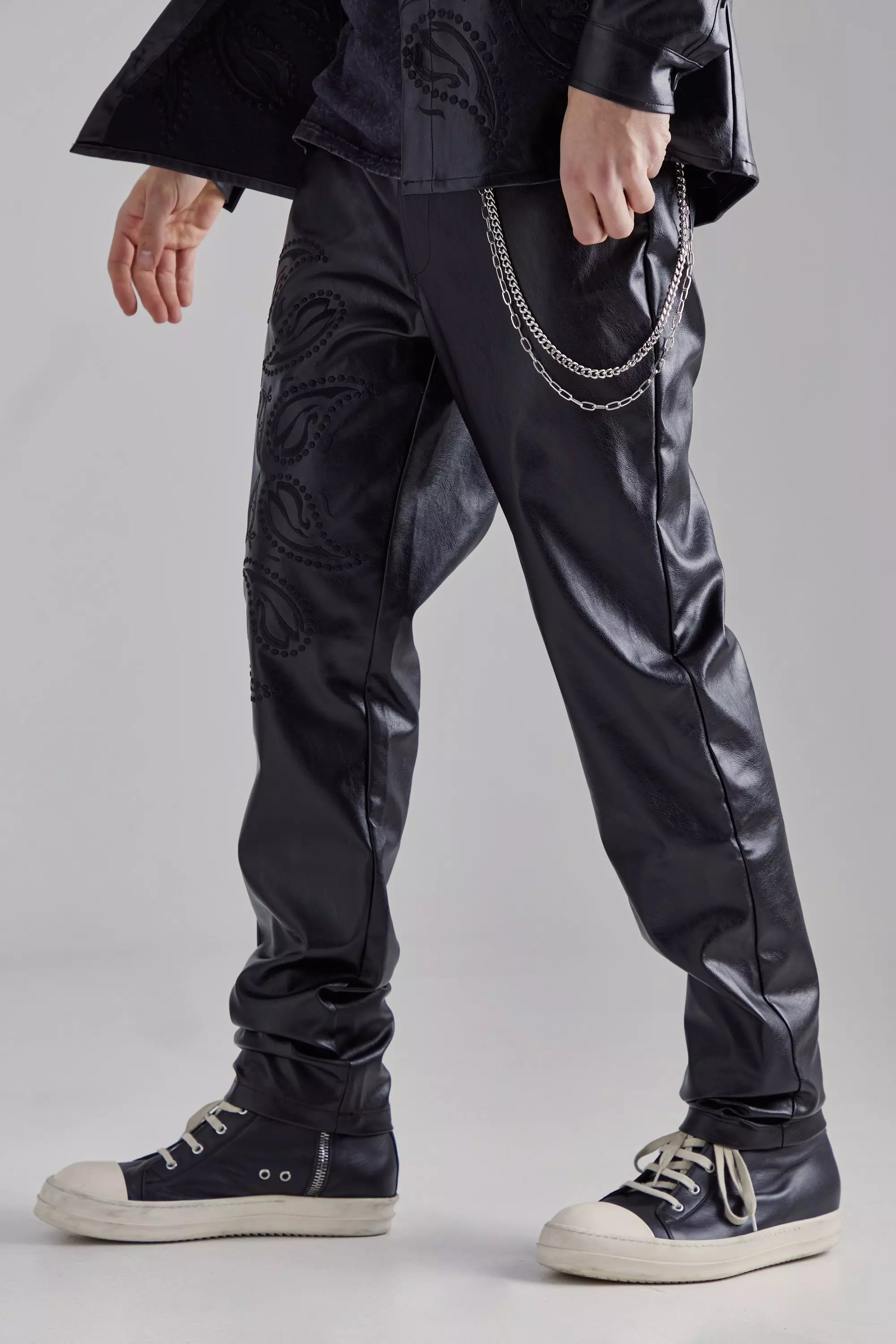 Black Pu Paisley Embroidered Slim Trouser alternative image