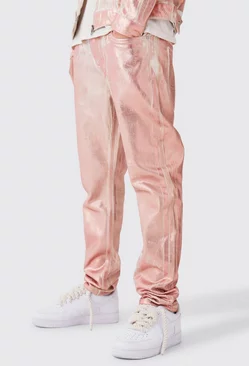 Pink Slim Rigid Metallic Print Denim Jean