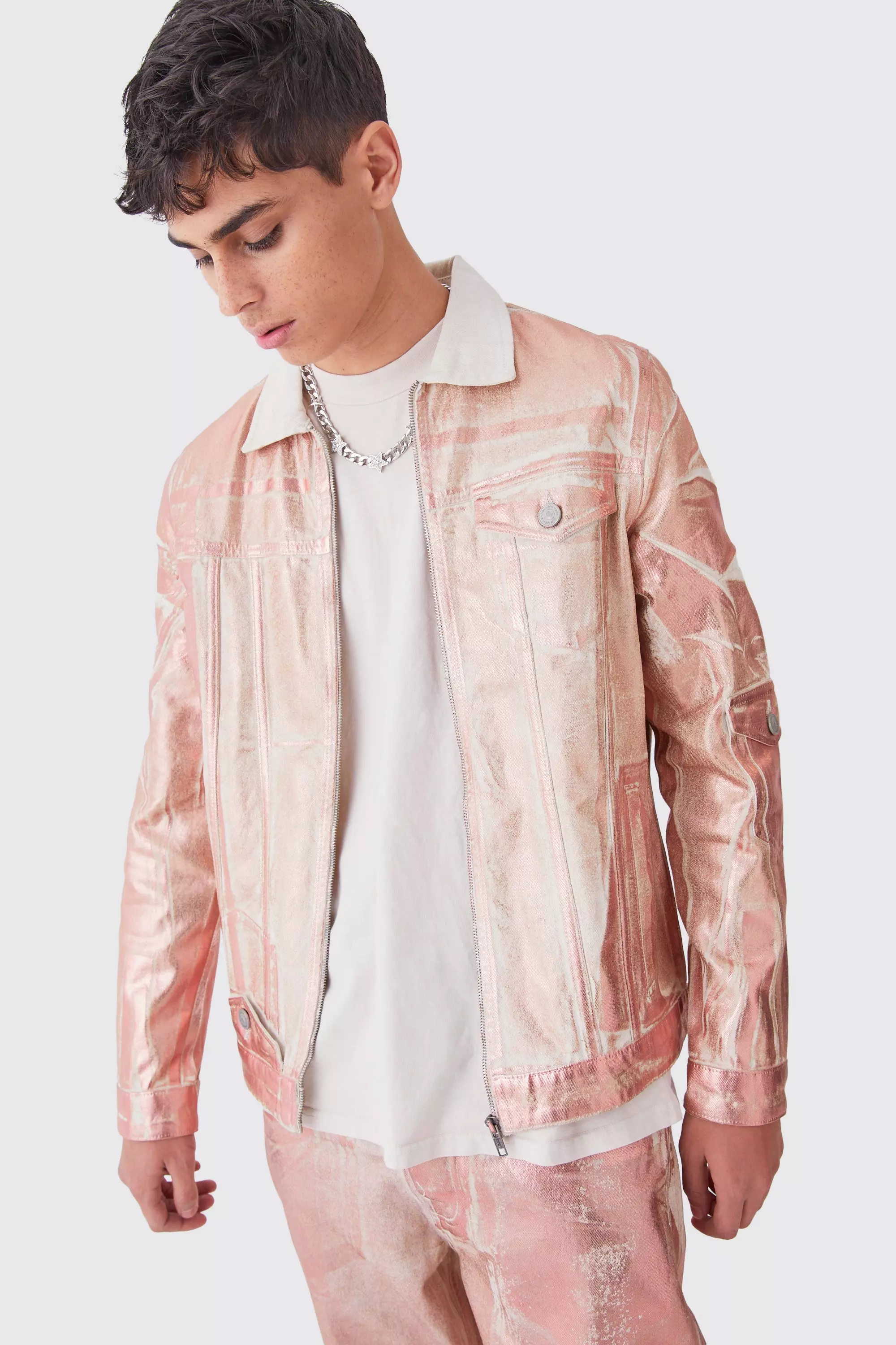 Pink jean jacket men hotsell