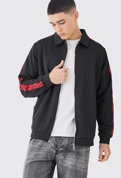 Black Funnel Neck Side Tape Tricot Tracktop