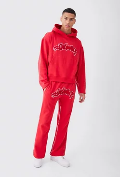 Red Oversized Boxy Applique Zip Gusset Tracksuit