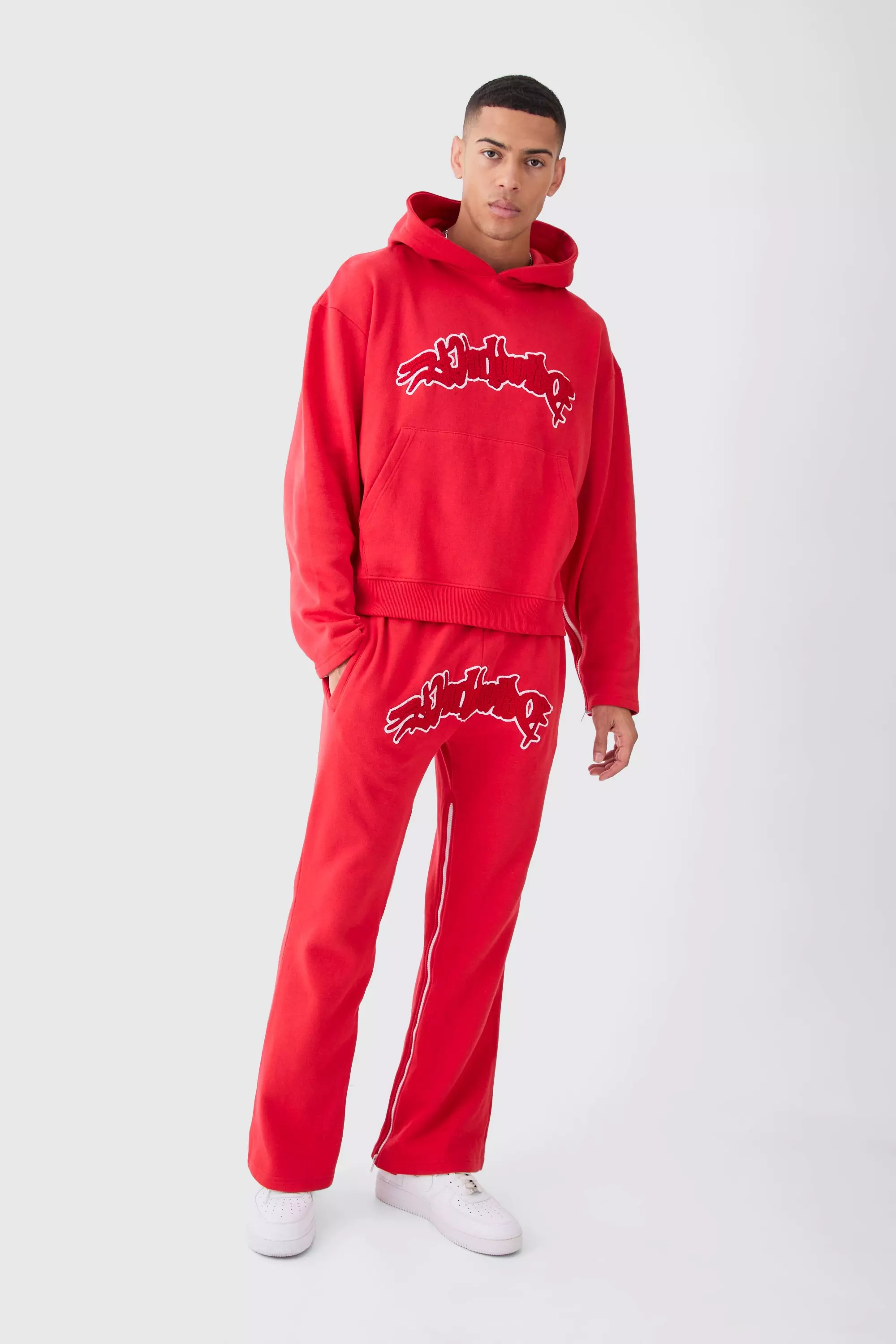 Red best sale boohooman tracksuit