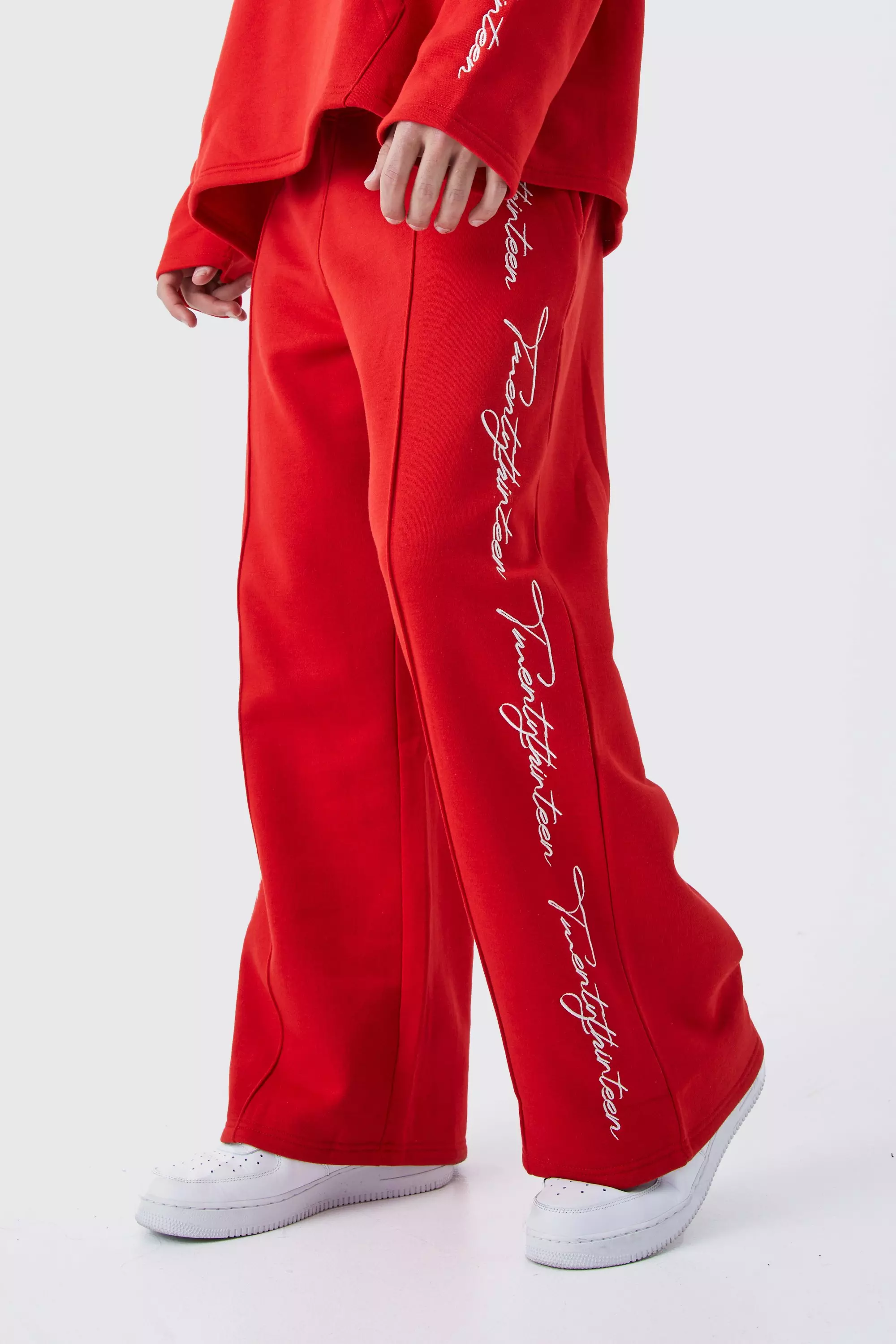 Boohooman red joggers sale