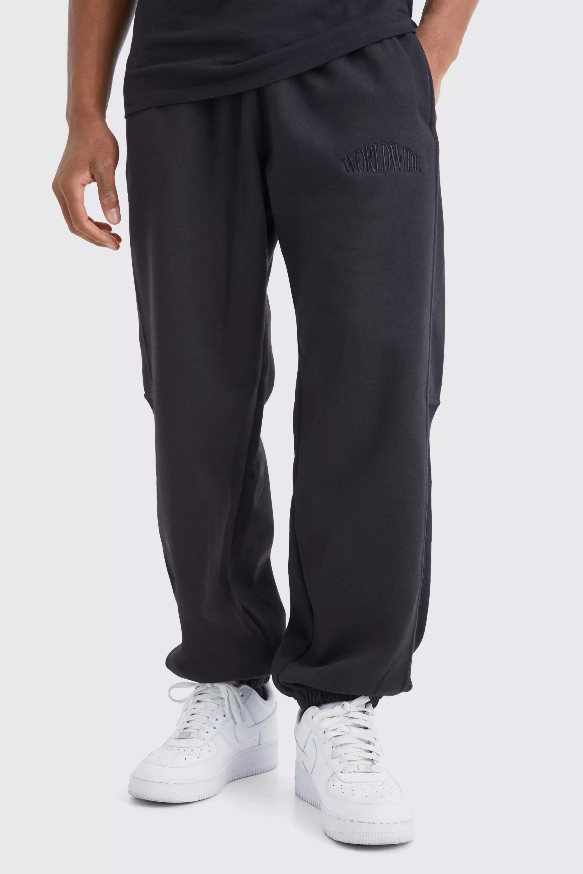 Oversized Waffle Panel Sweatpants Black