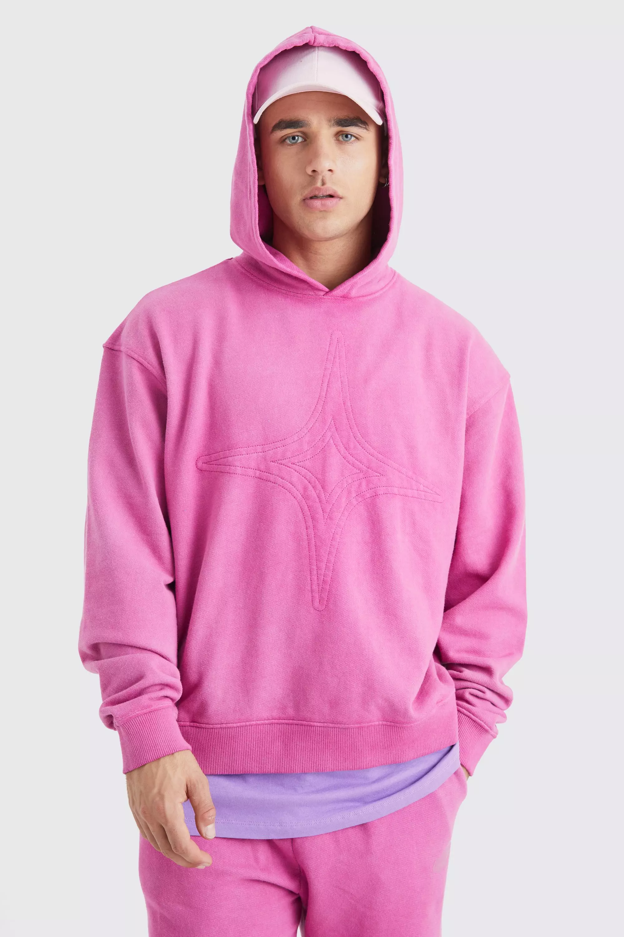 Oversized Overdye Quilted Hoodie violet