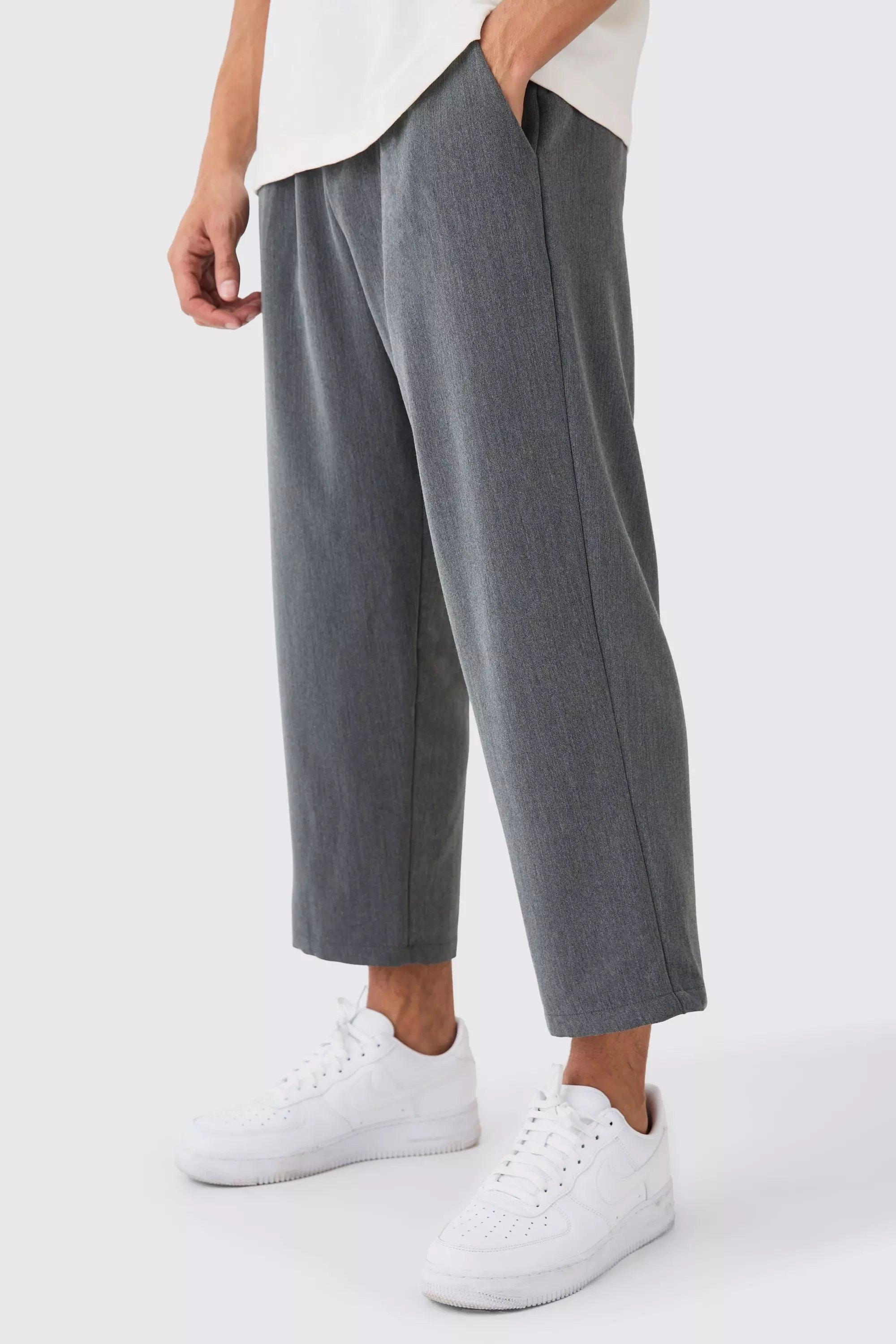 Drawcord Waist Cropped Trousers Grey