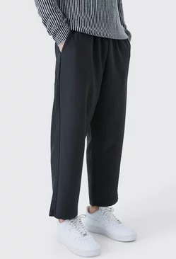 Black Drawcord Waist Cropped Trousers