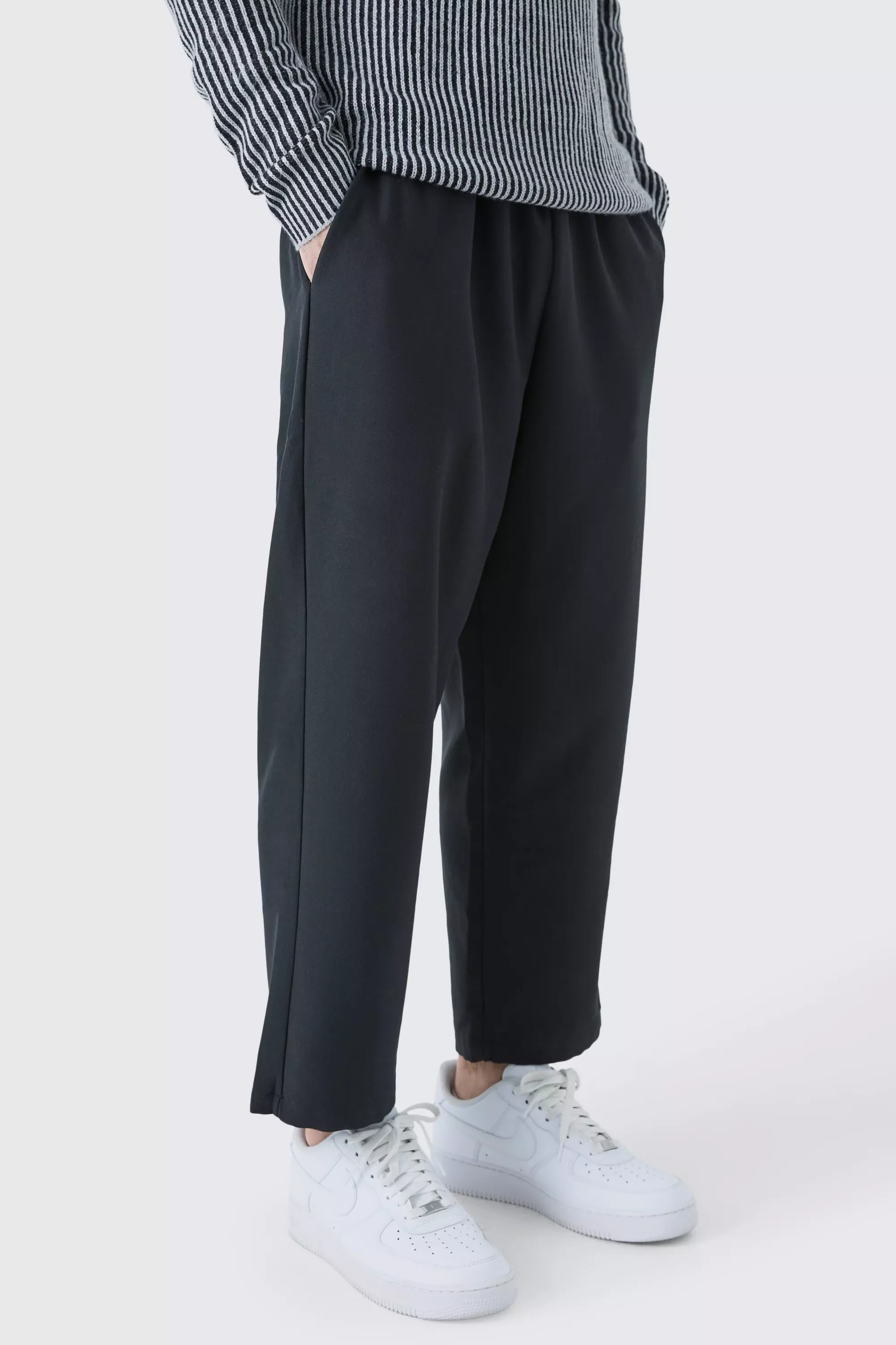 Black Drawcord Waist Cropped Trousers