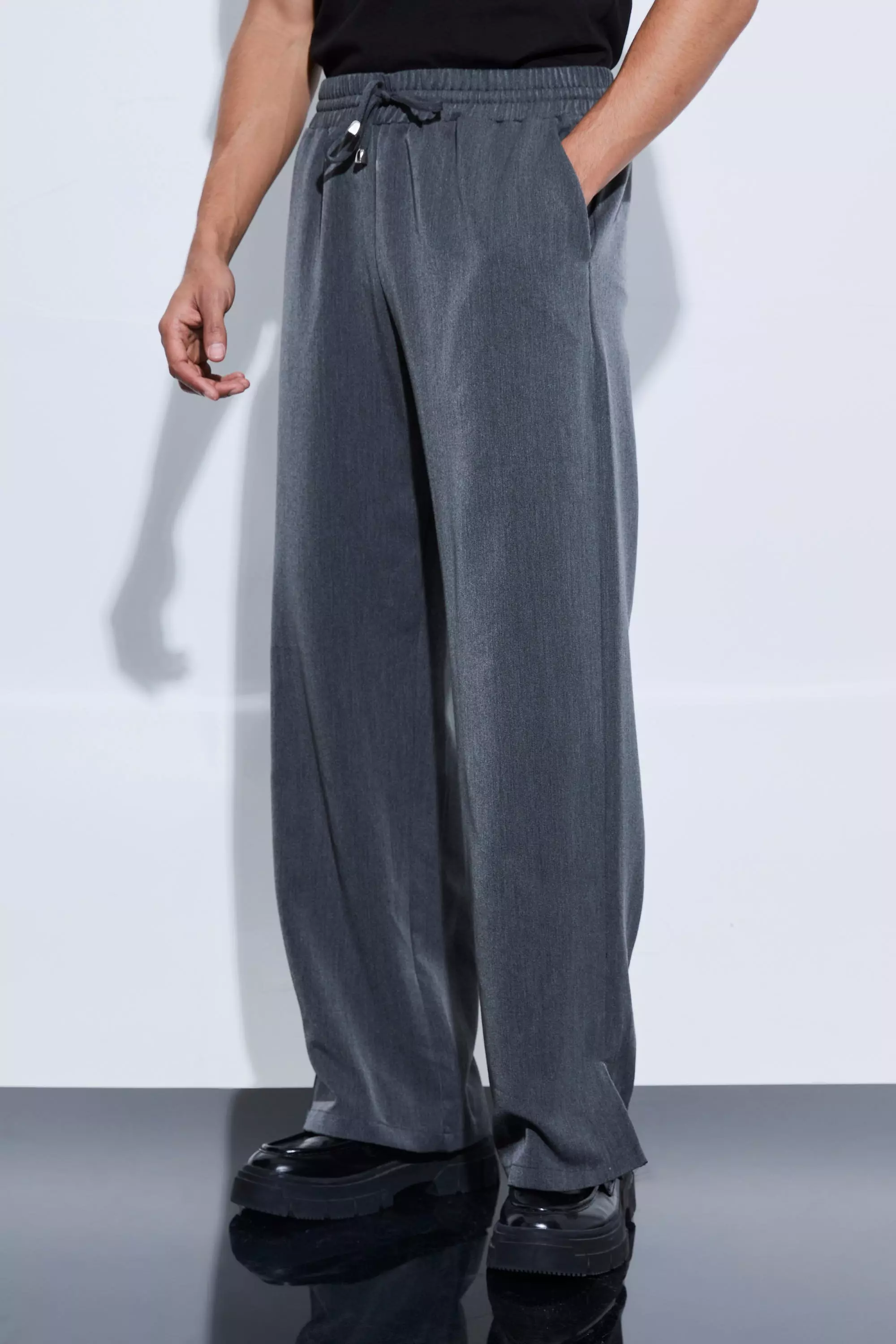 Grey Wide Leg Broek Met Touwtjes En Split alternatieve afbeelding