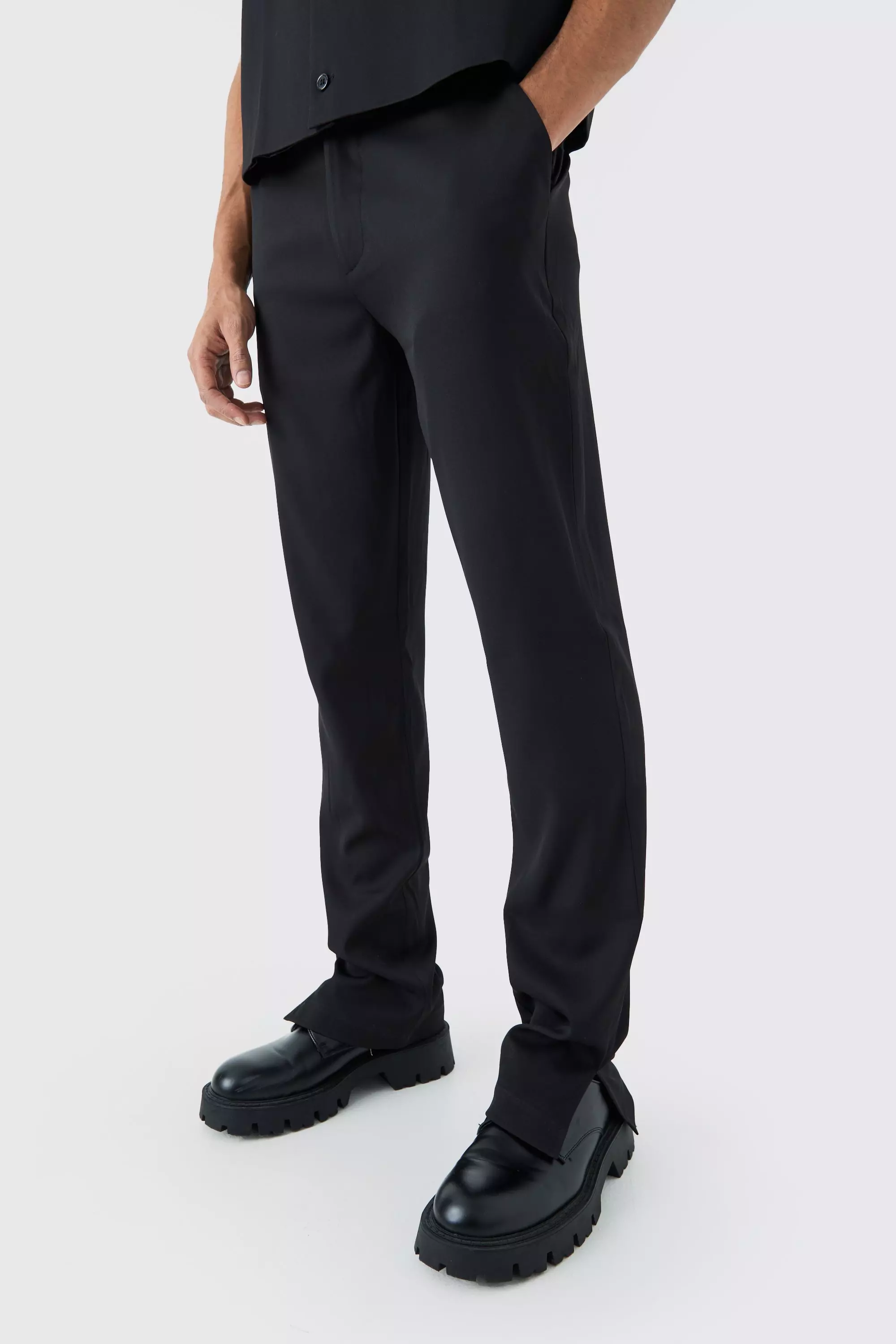 Black Mix & Match Tailored Split Hem Trousers