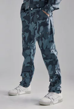 Fixed Waist Straight Fit Camo Carpenter Trousers Teal