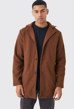 Single Breasted Wool Mix Overcoat Tan