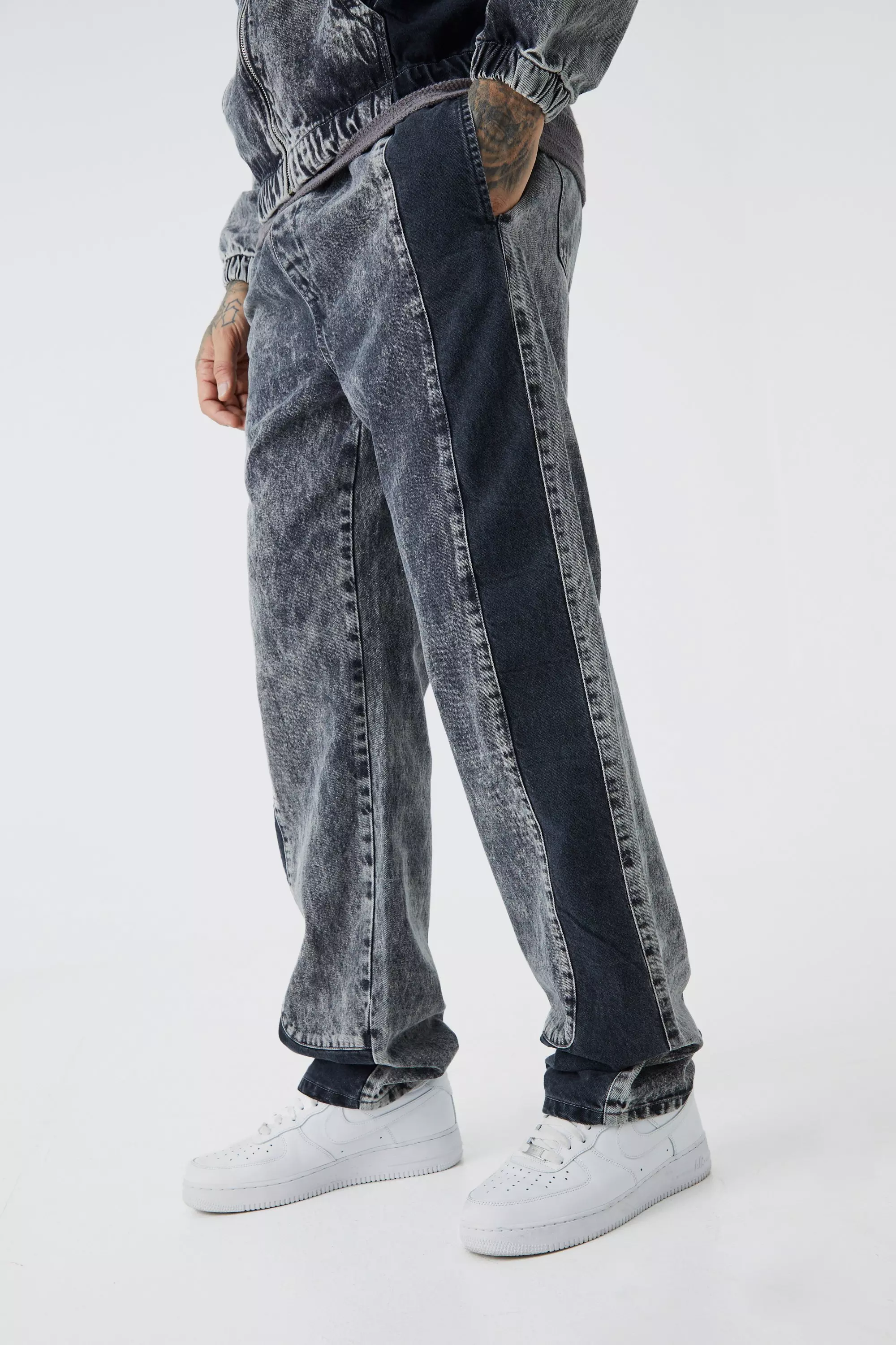 Tall Relaxed Fit Acid Wash Denim Jogger Washed black