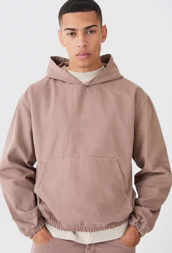 Overdyed Denim Boxy Fit Hoodie Brown