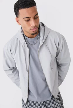 Overdyed Denim Boxy Fit Zip Through Hoodie Light grey