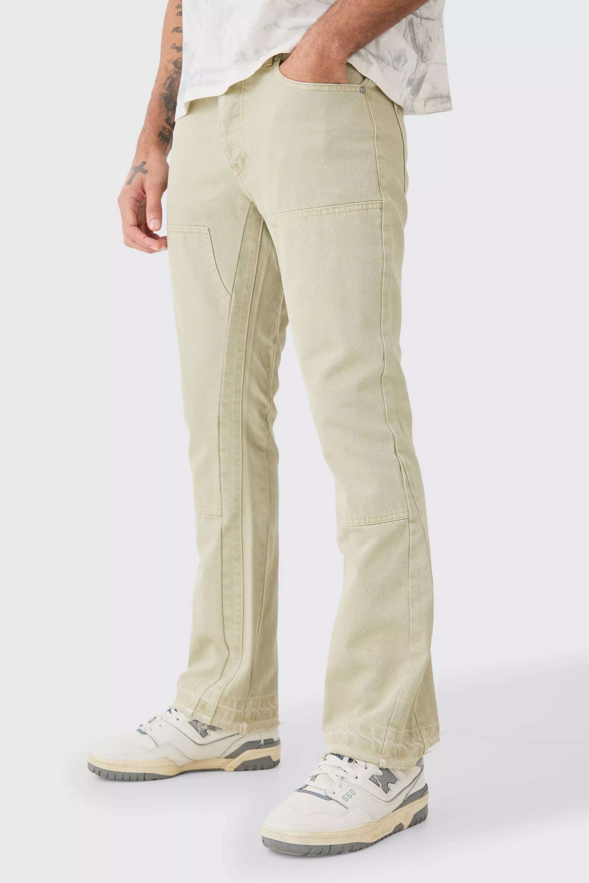 Sage Green Slim Rigid Flare Gusset Detail Jeans