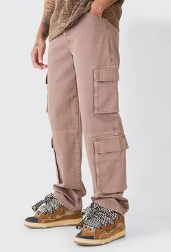 Baggy Rigid Overdyed Multi Cargo Jeans Brown