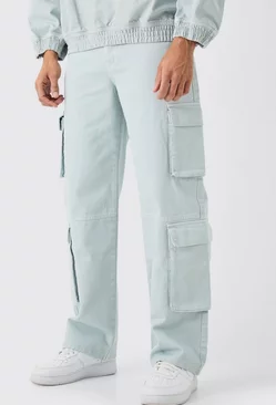 Baggy Rigid Overdyed Multi Cargo Jeans Ice blue