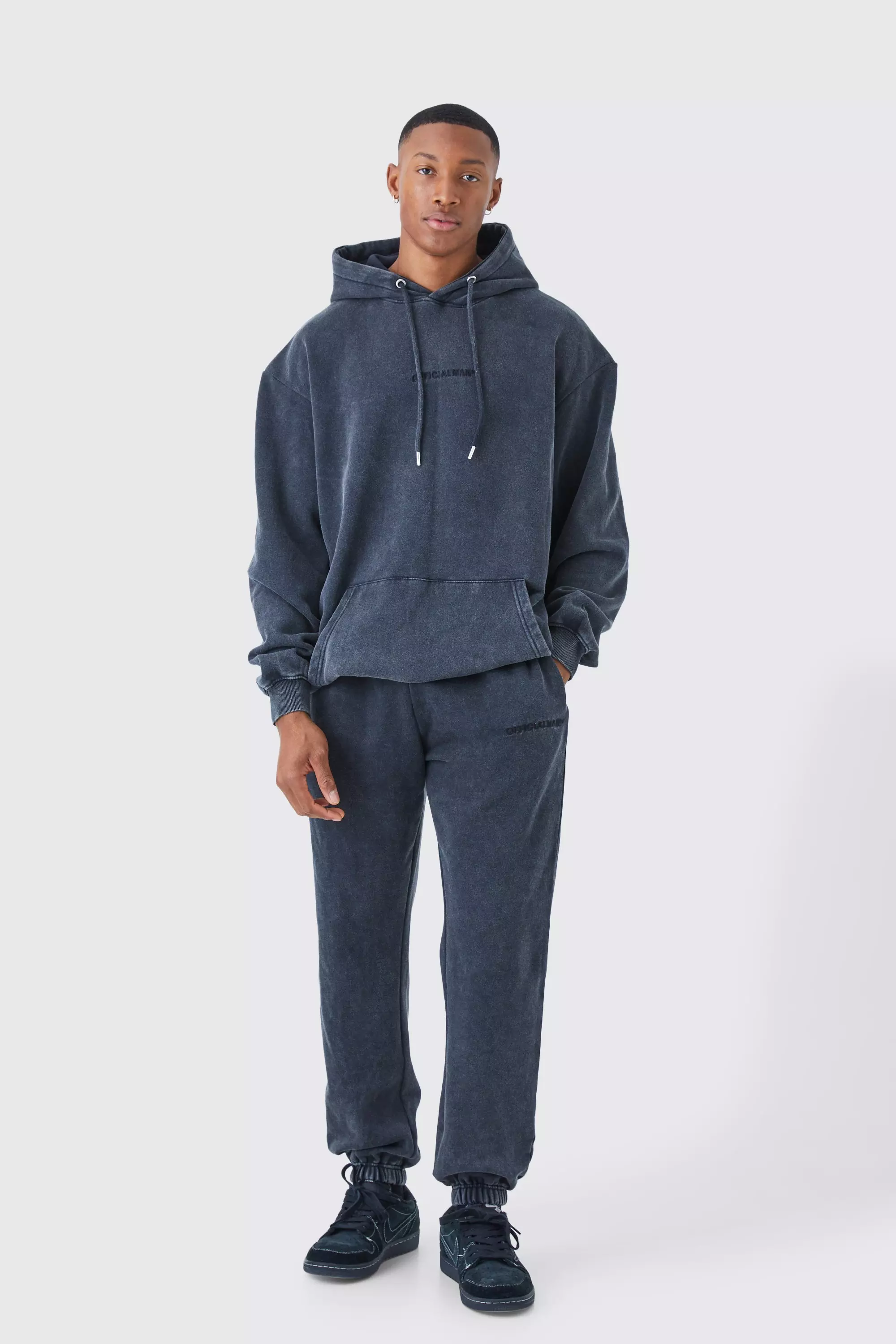 Charcoal Grey Oversized Official Acid Wash Hooded Tracksuit