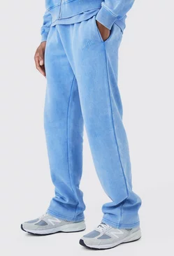 Blue Relaxed Fit Man Acid Wash Jogger
