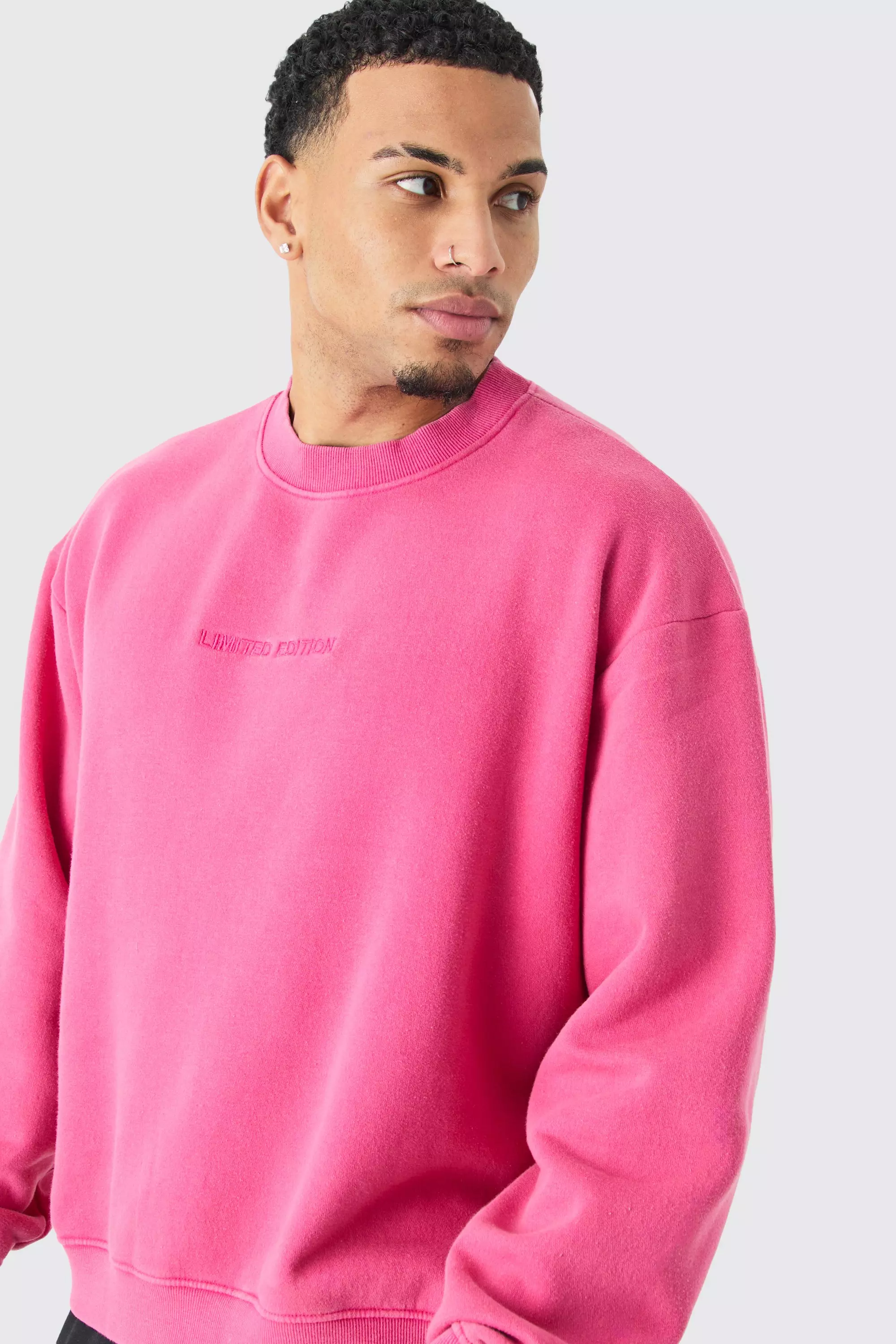 Pink Oversized Limited Boxy Acid Wash Sweatshirt