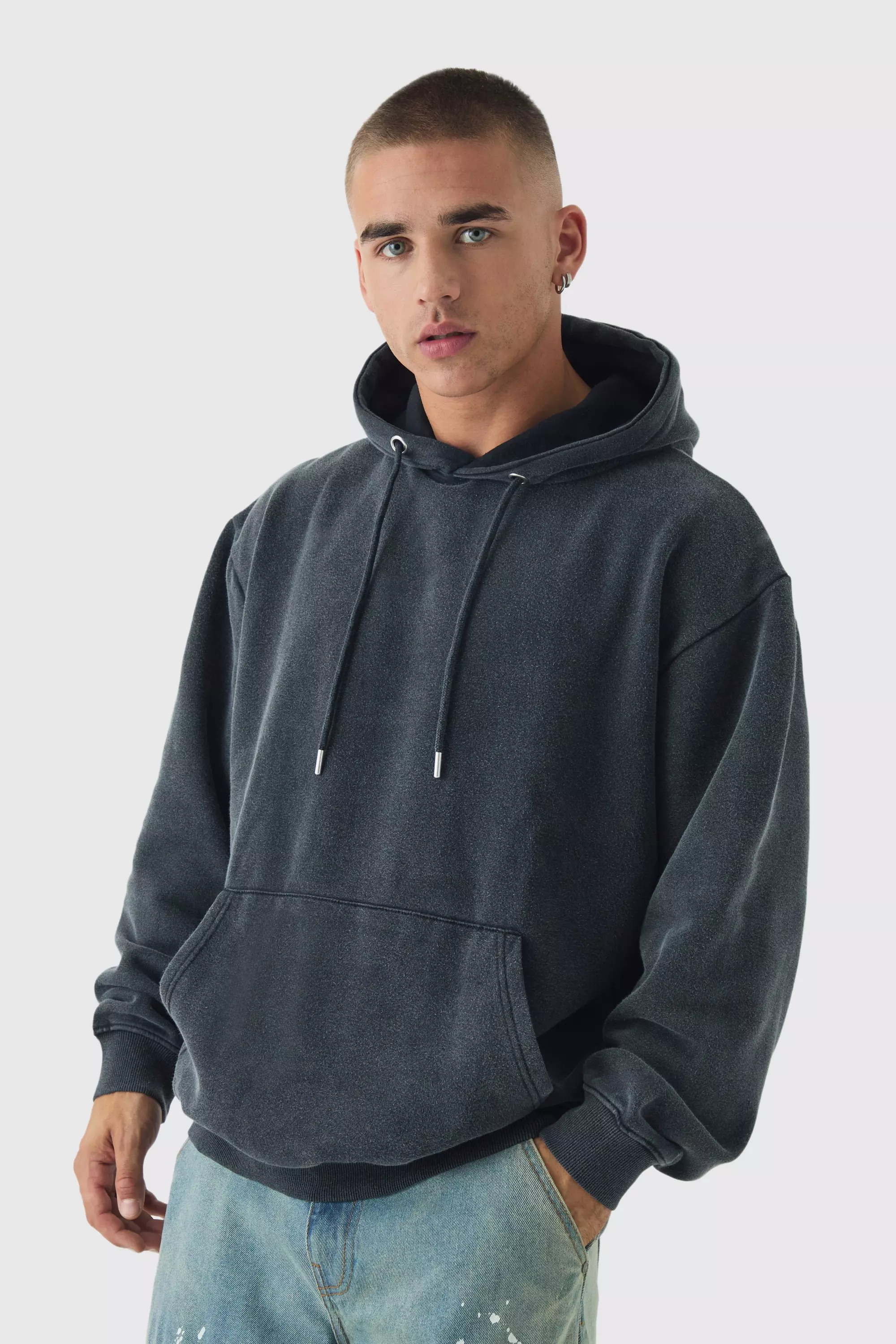 Oversized Acid Wash Hoodie Charcoal