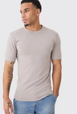 Muscle Fit Ofcl Acid Wash Crew Neck T-shirt Taupe