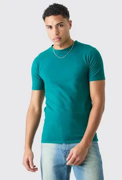 Muscle Fit Acid Wash Crew Neck T-shirt Teal