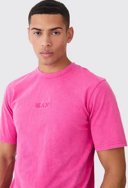 Pink Man Roman Acid Wash Crew Neck T-shirt