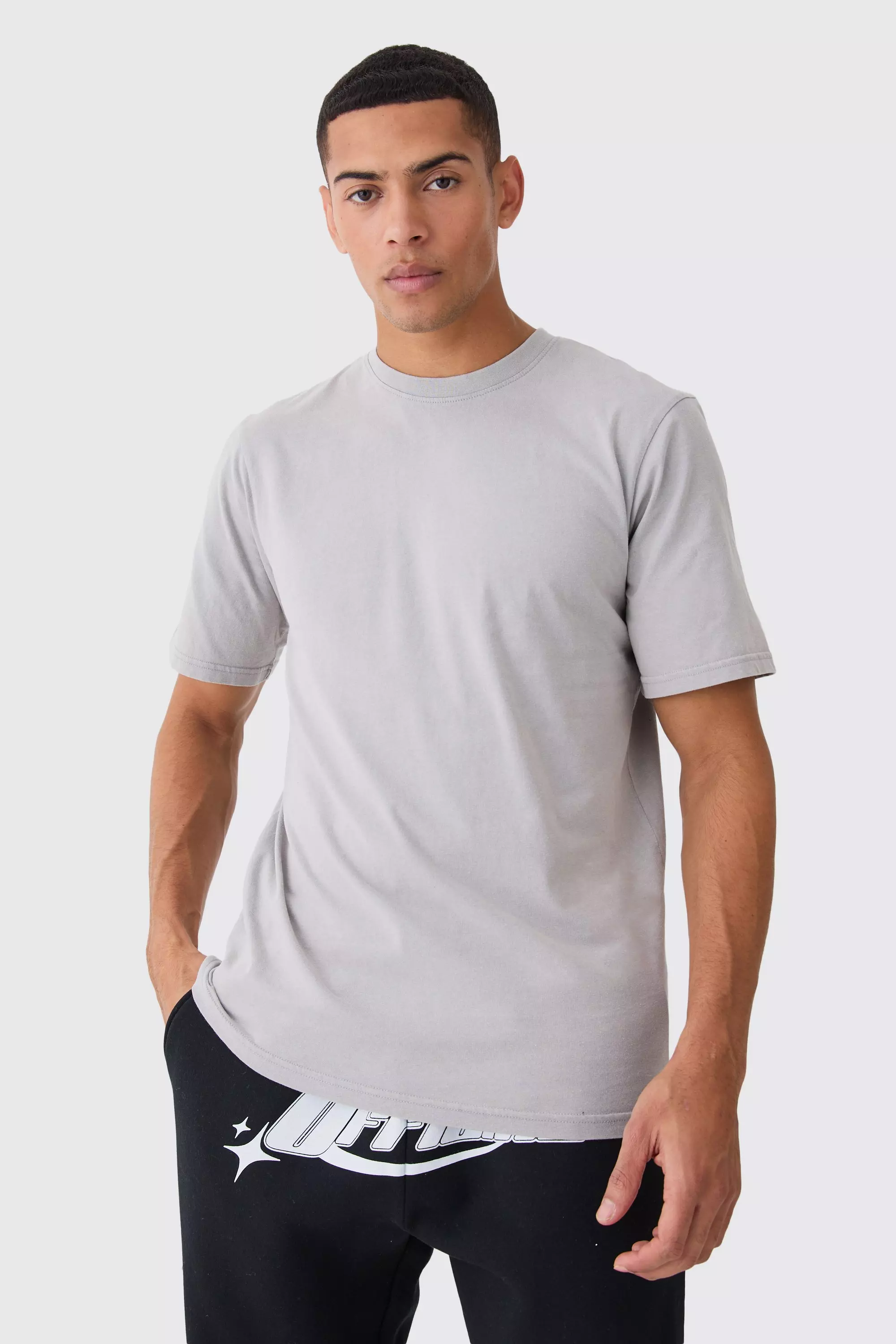 Grey Acid Wash Crew Neck T-shirt