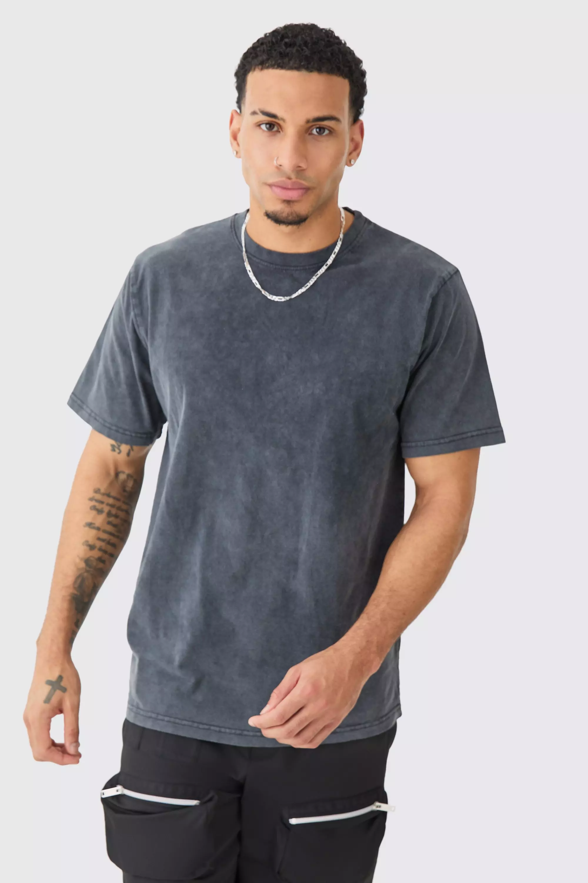 Acid Wash Crew Neck T-shirt Charcoal