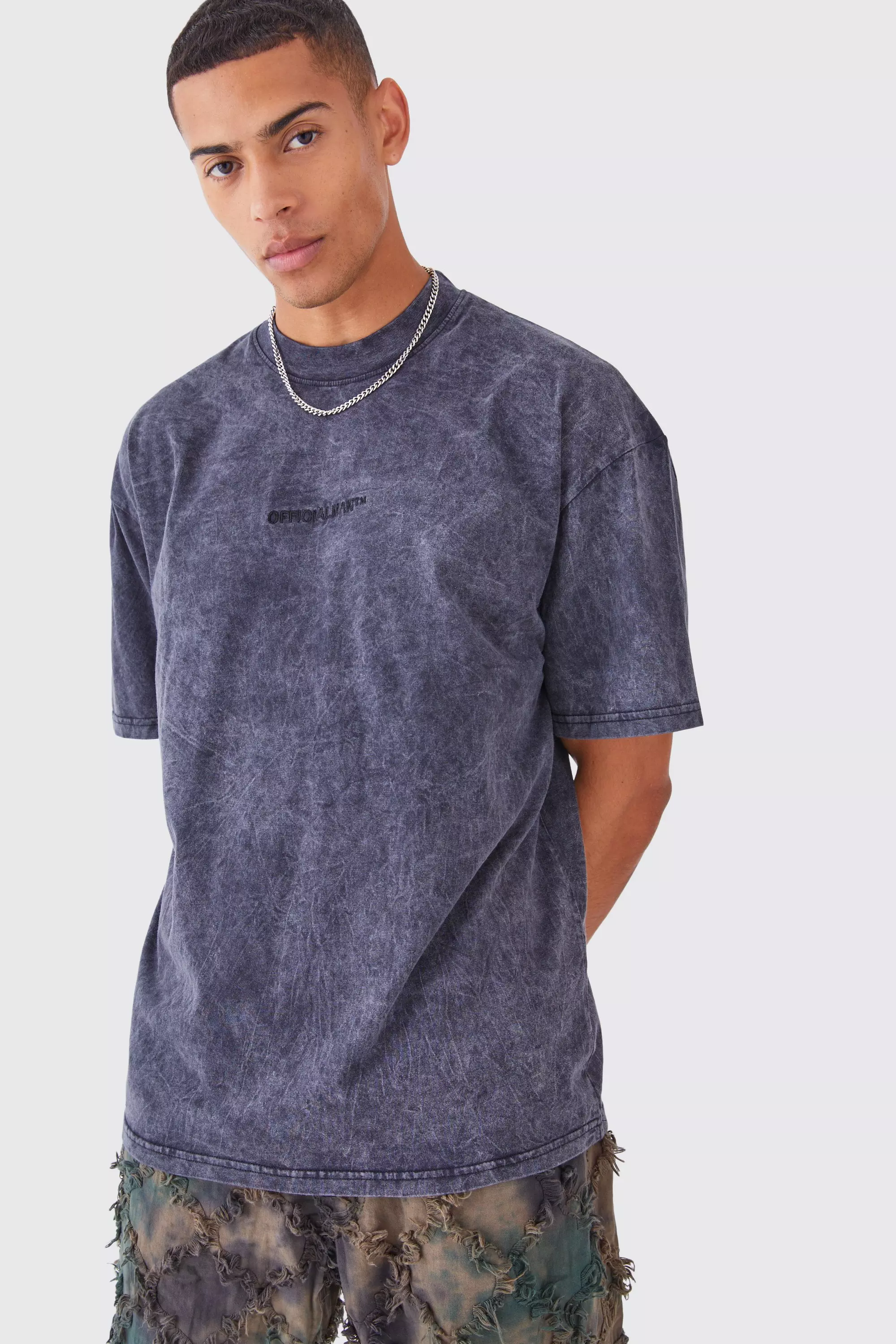 Oversized Official Acid Wash T-shirt Charcoal