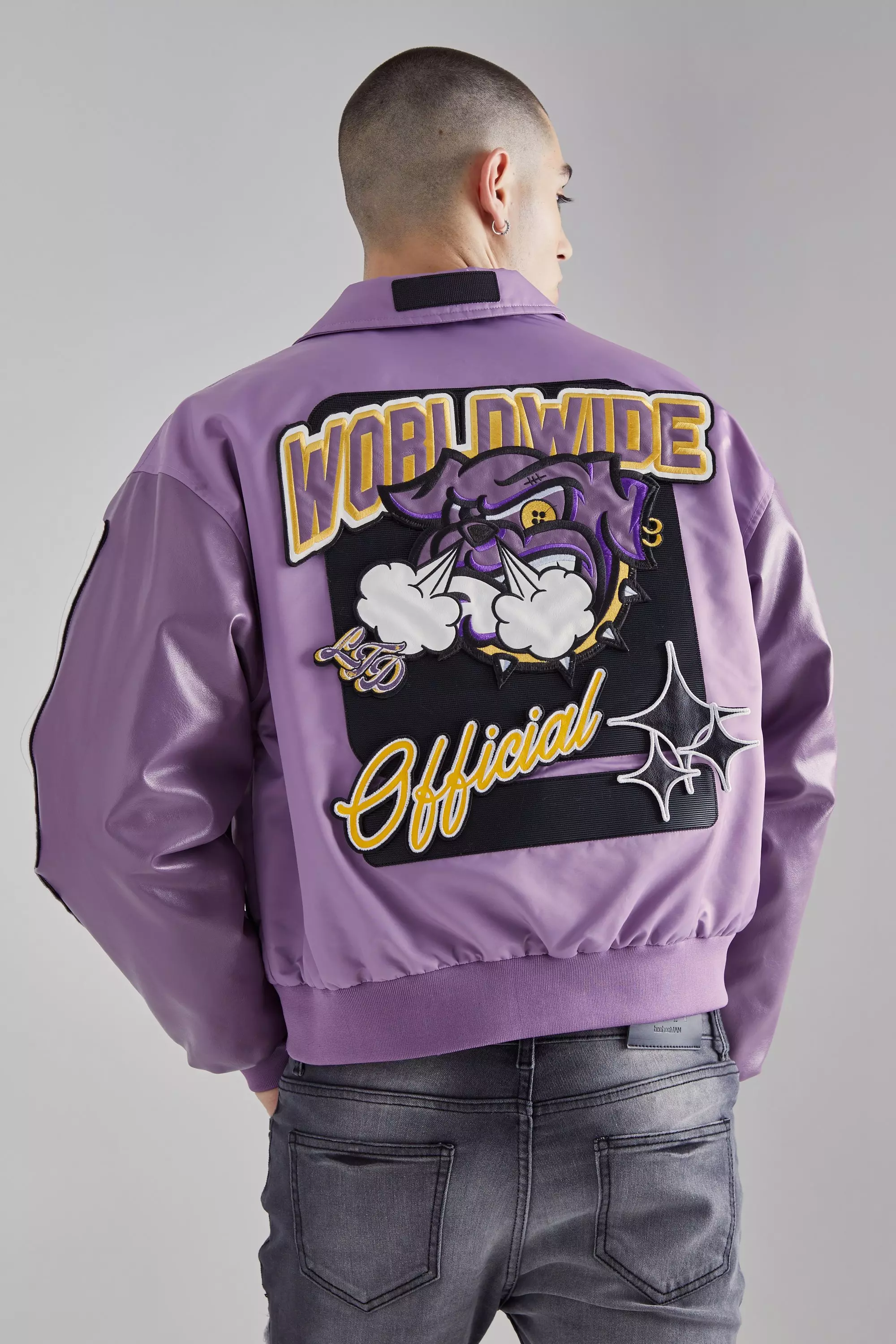 Boxy Changeable Badge Detail Bomber Purple