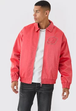Oversized Weave Pu Bomber Red