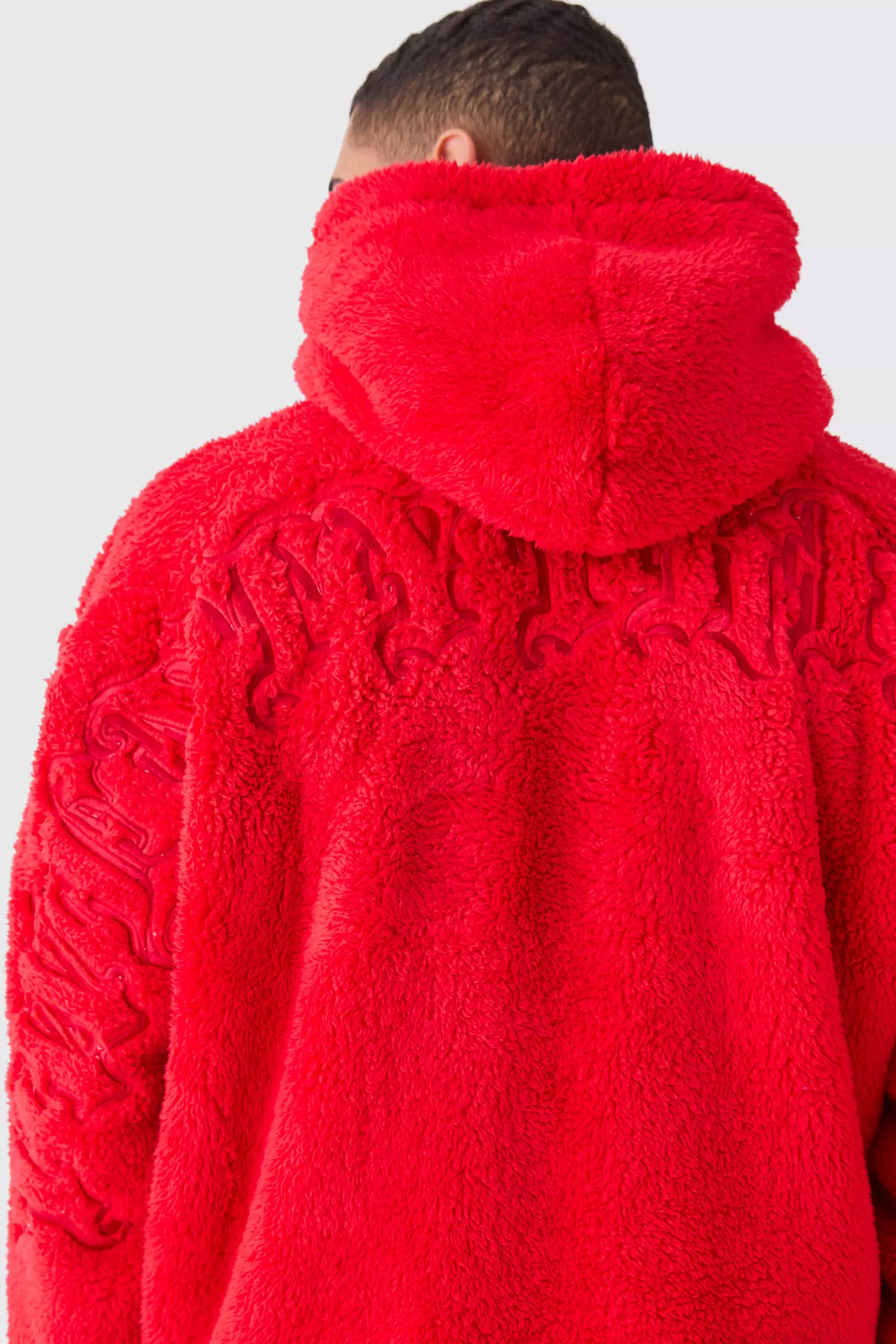 Oversized Borg Applique Hoodie boohooMAN