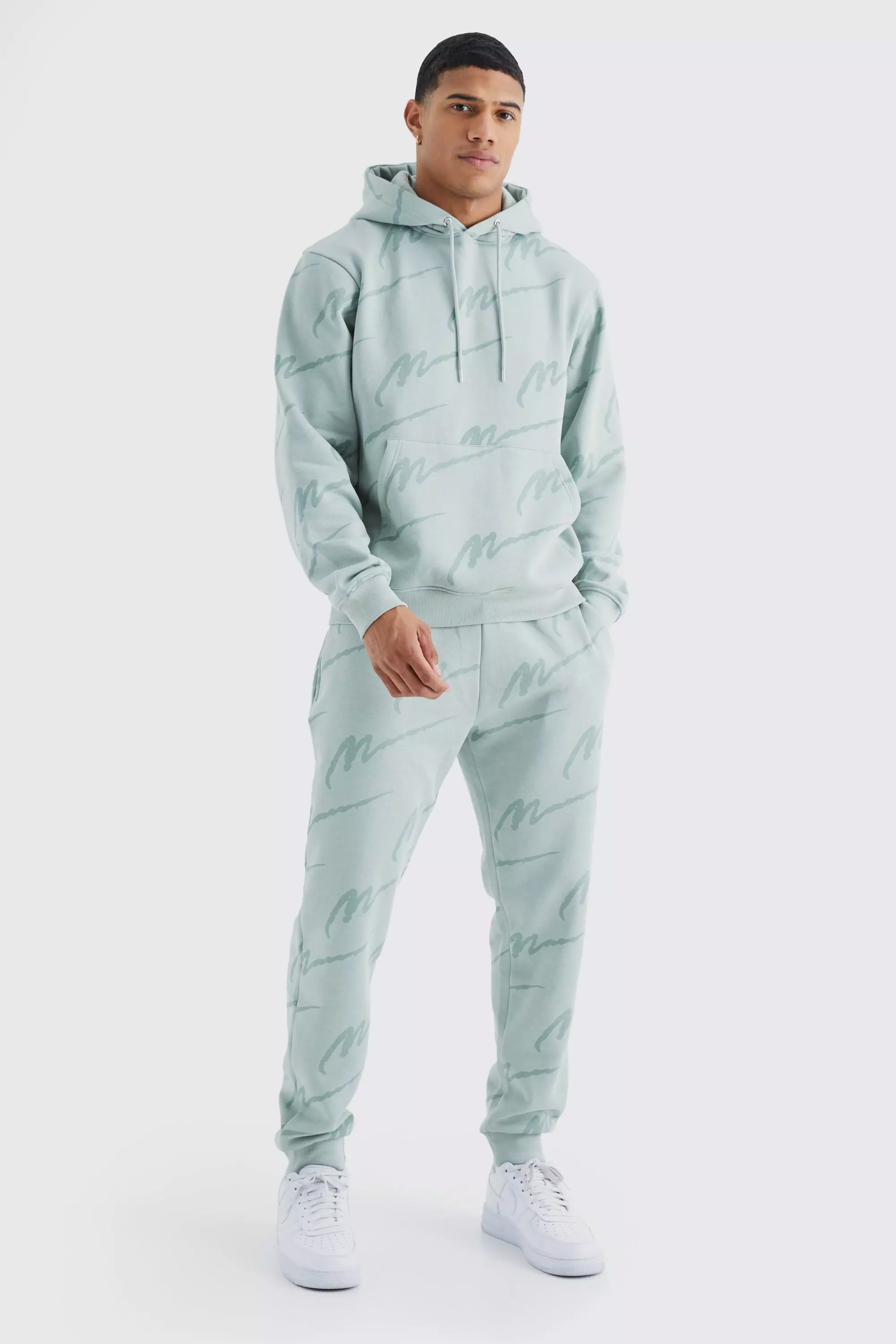 Sage Green Man Signature All Over Print Hoodie Tracksuit