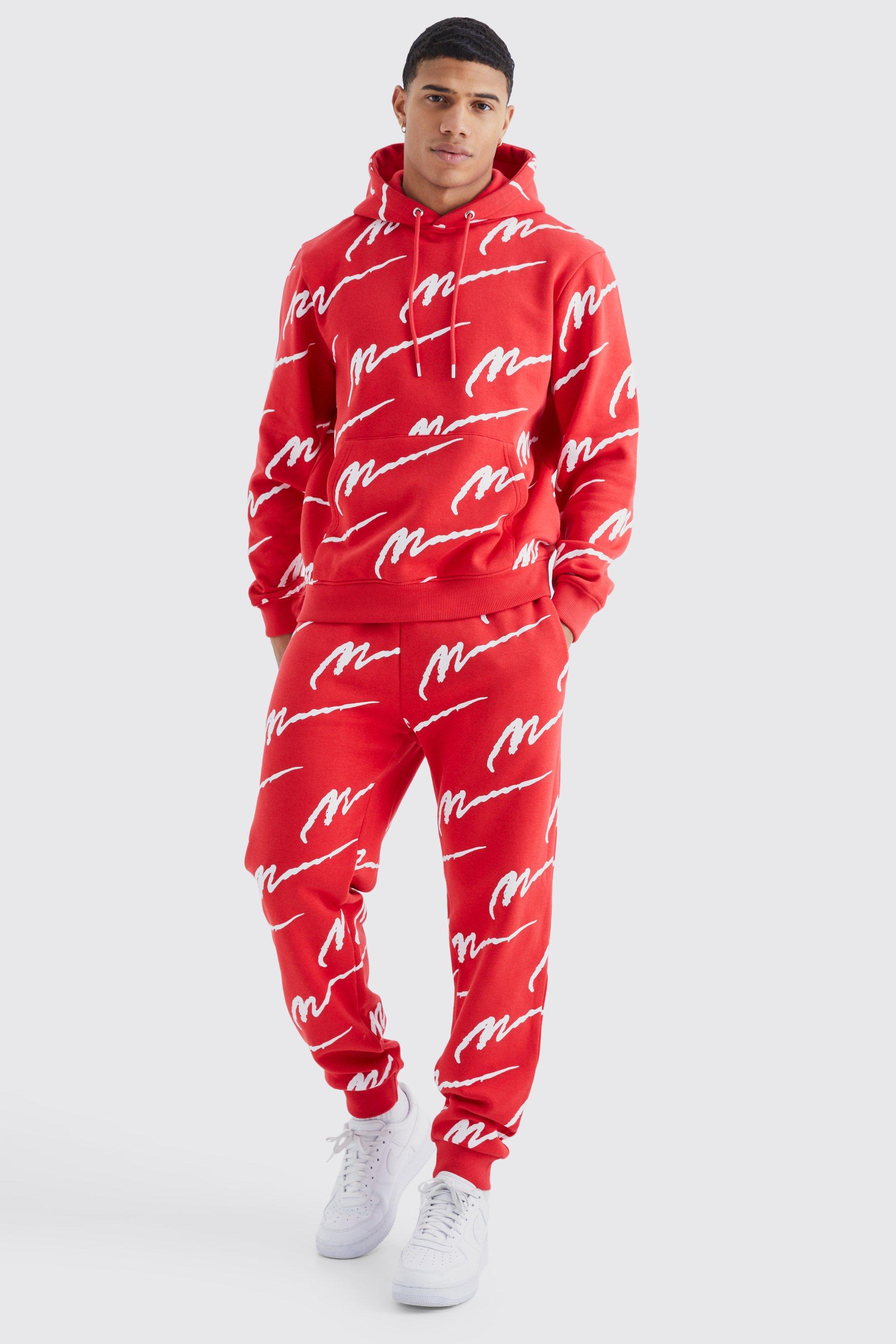 Man Signature All Over Print Hoodie Tracksuit boohooMAN USA