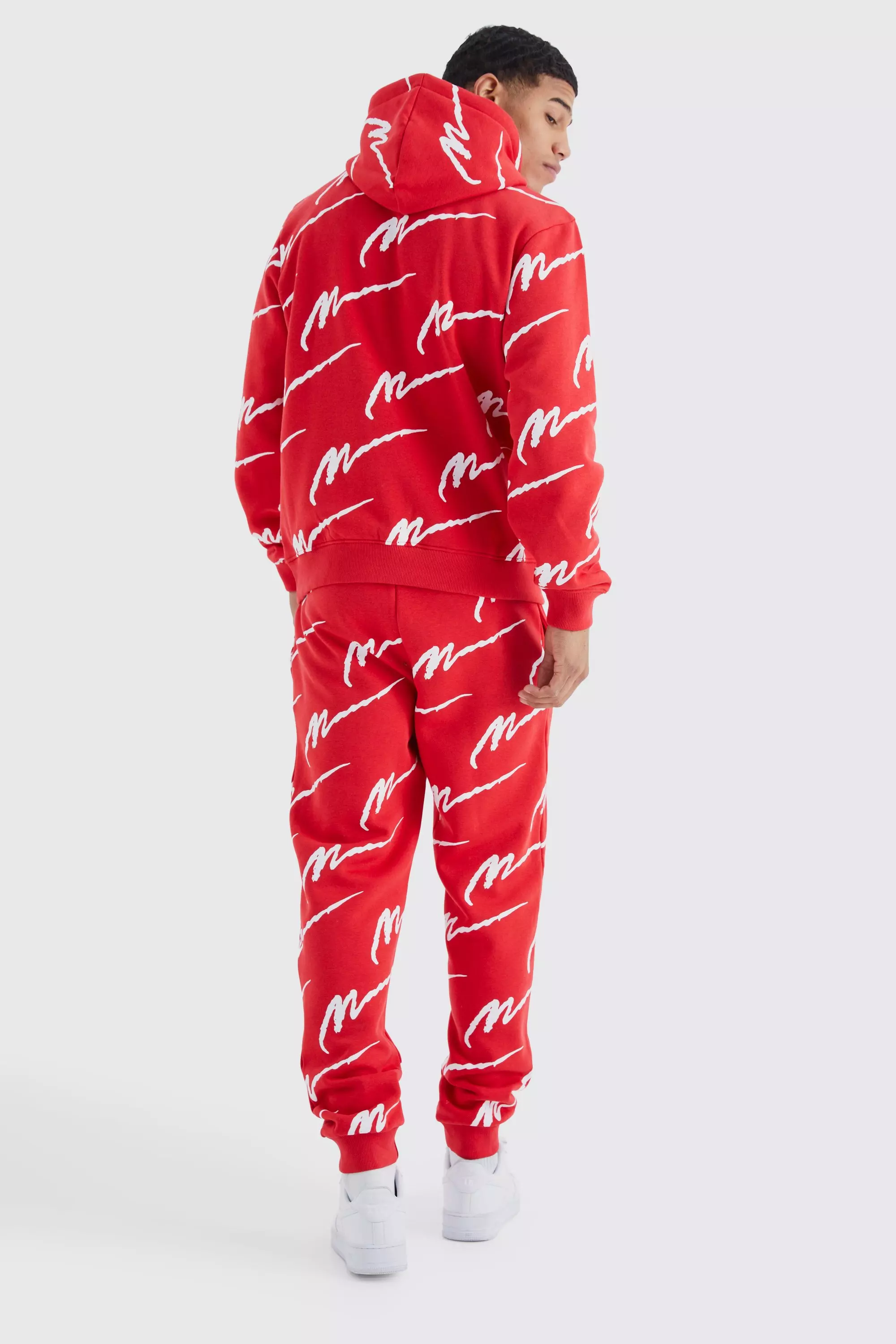 Man Signature All Over Print Hoodie Tracksuit boohooMAN UK