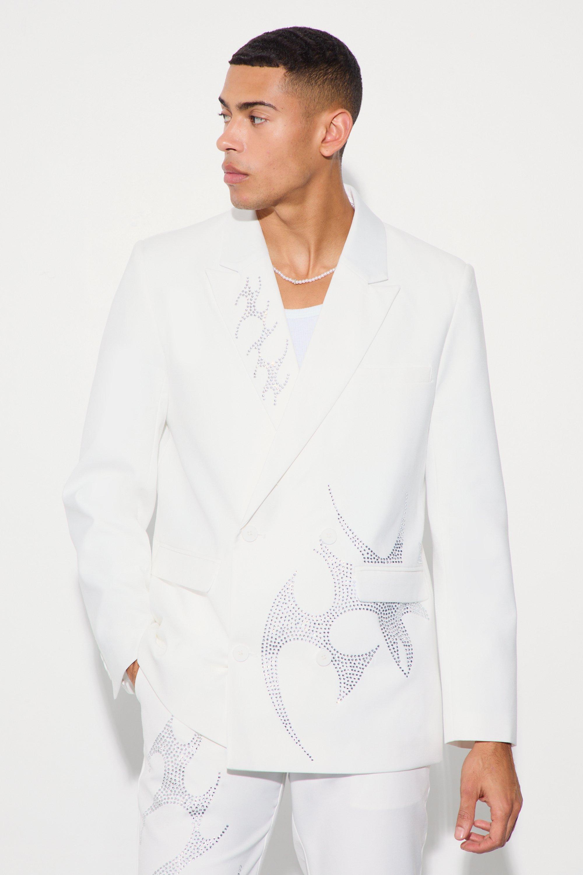 Lockerer Blazer mit Strass-Verzierung, White