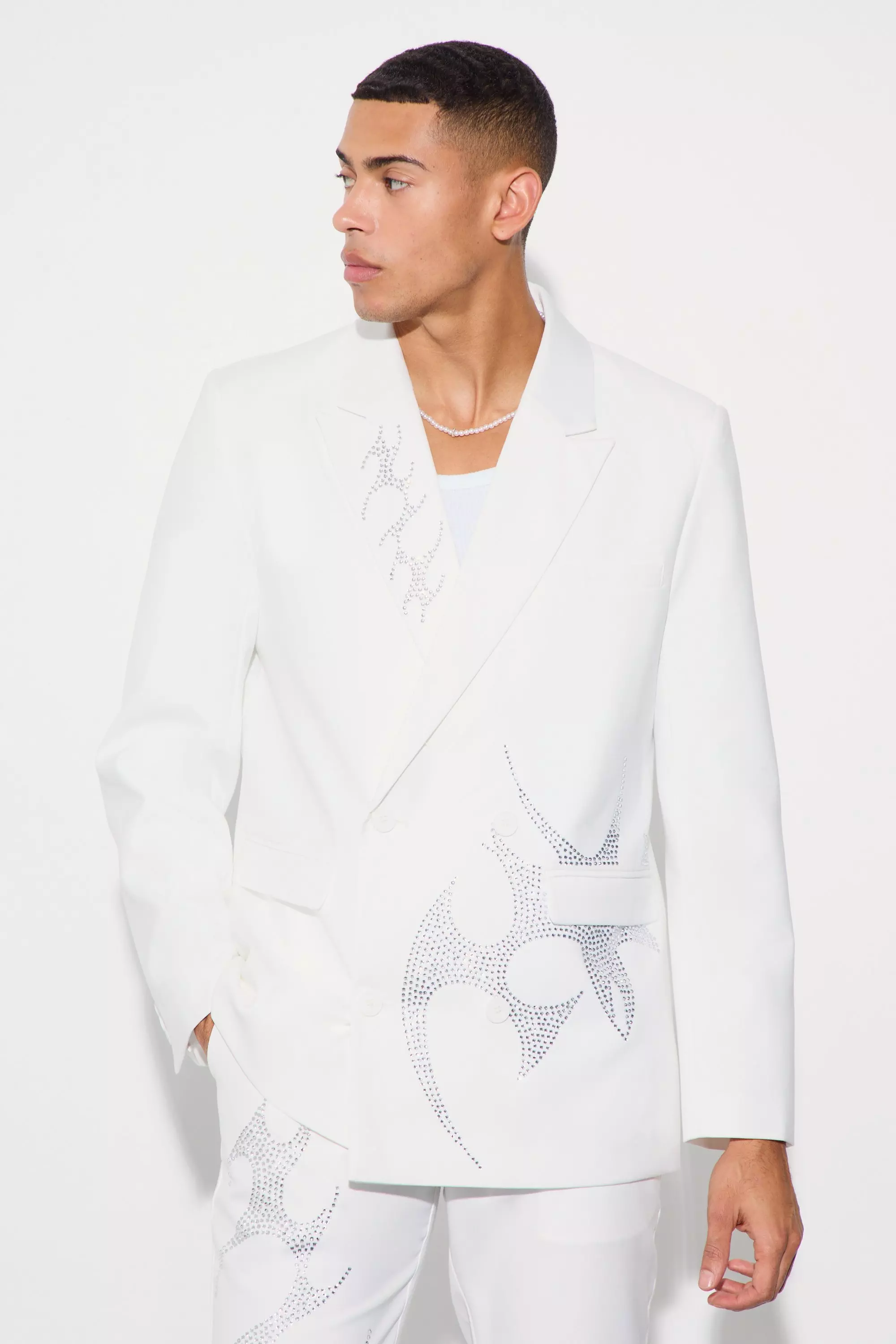 Lockerer Blazer mit Strass-Verzierung, White alternatives Bild