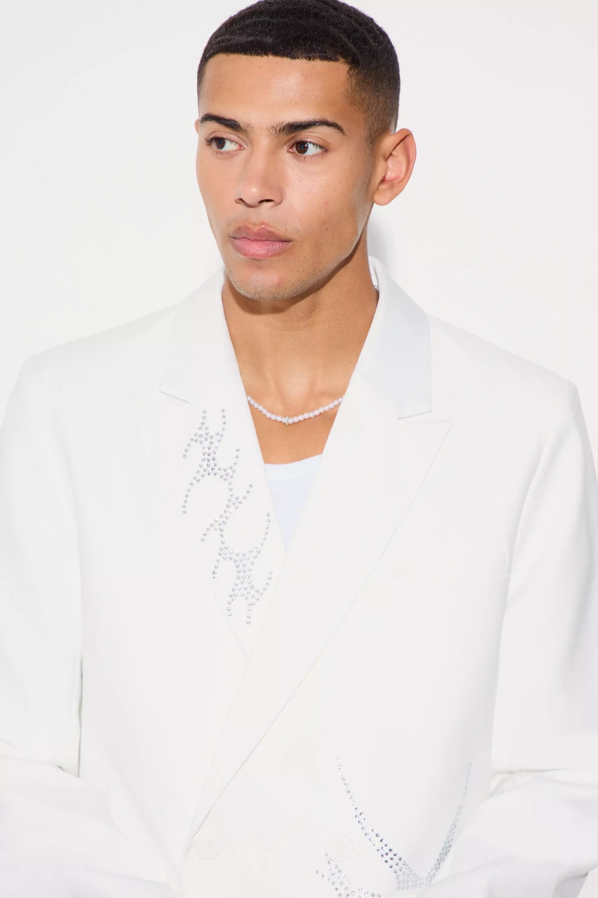 Lockerer Blazer mit Strass-Verzierung, White alternatives Bild