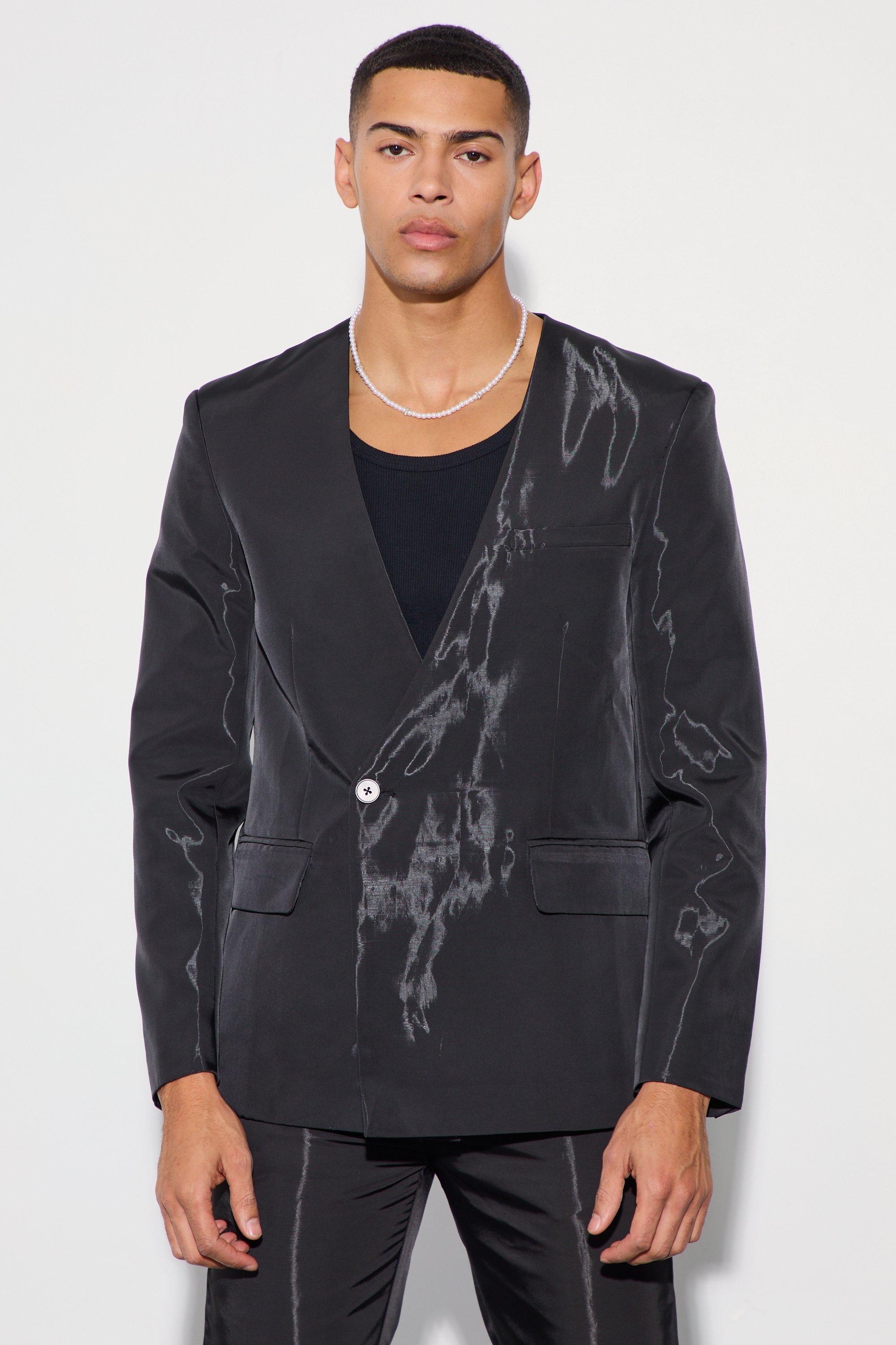 Kragenloser Metallic-Blazer, Black