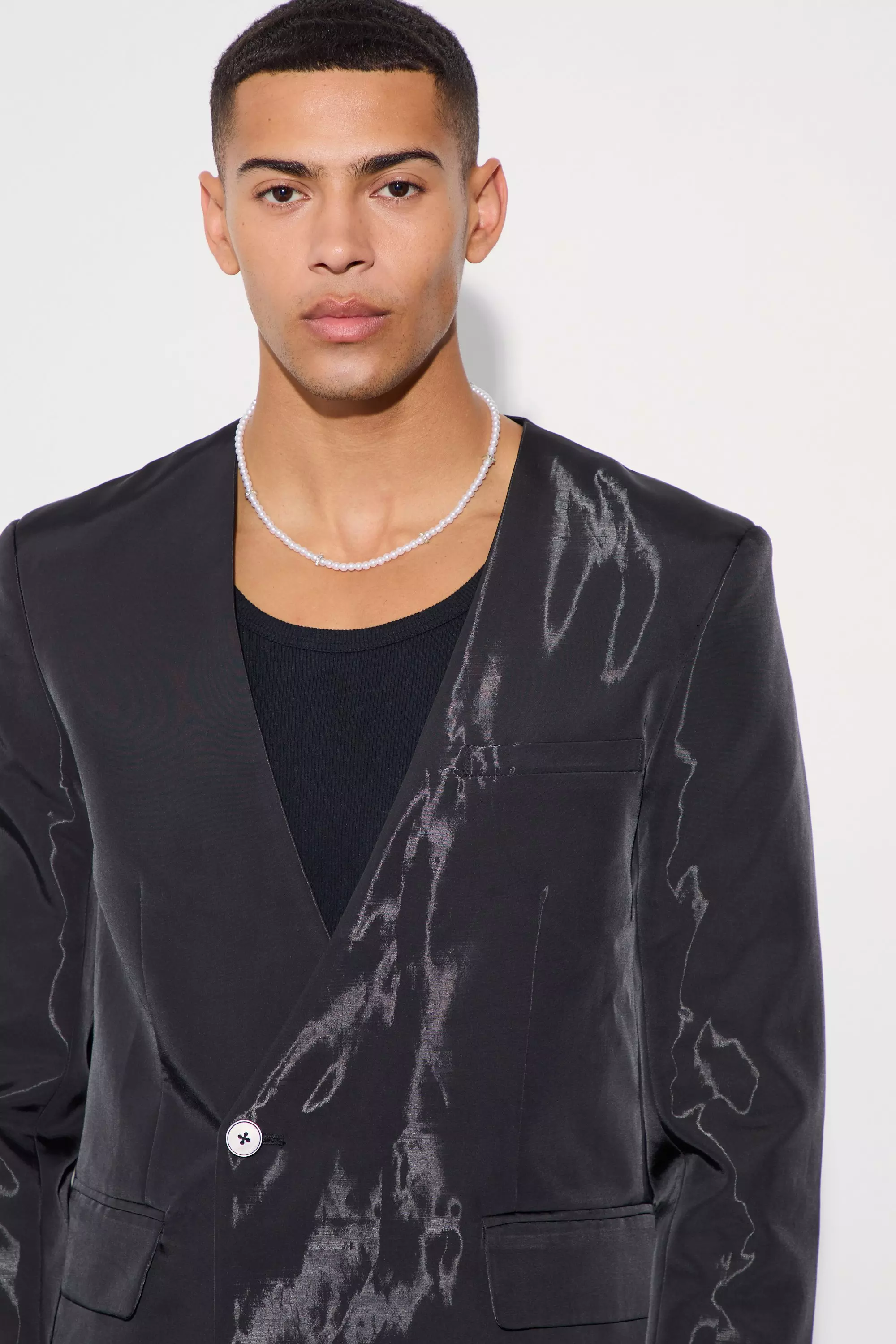 Collarless blazer men store