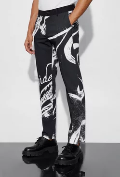 Black Blurred Floral Split Hem Suit Trousers