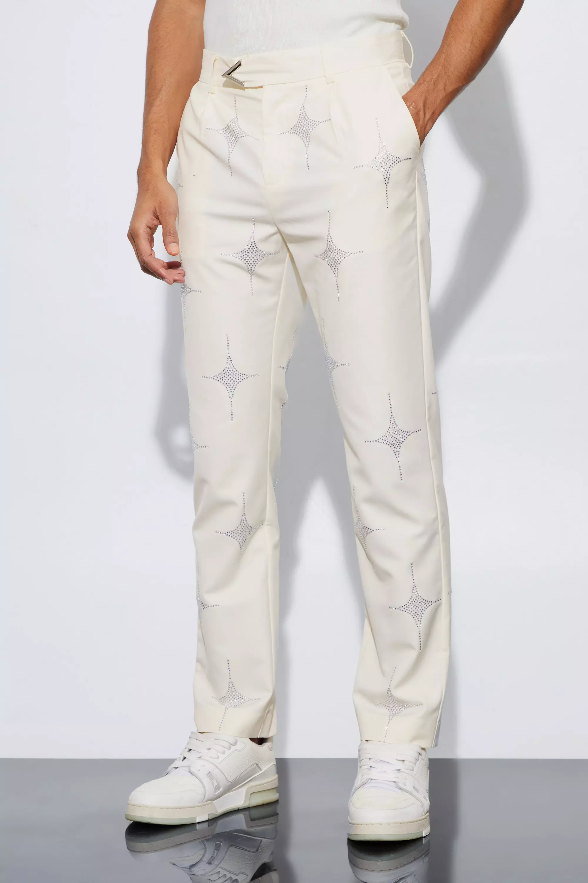 Champagne Luxe Rhinestone Embellished Straight Fit Suit Trousers alternative image