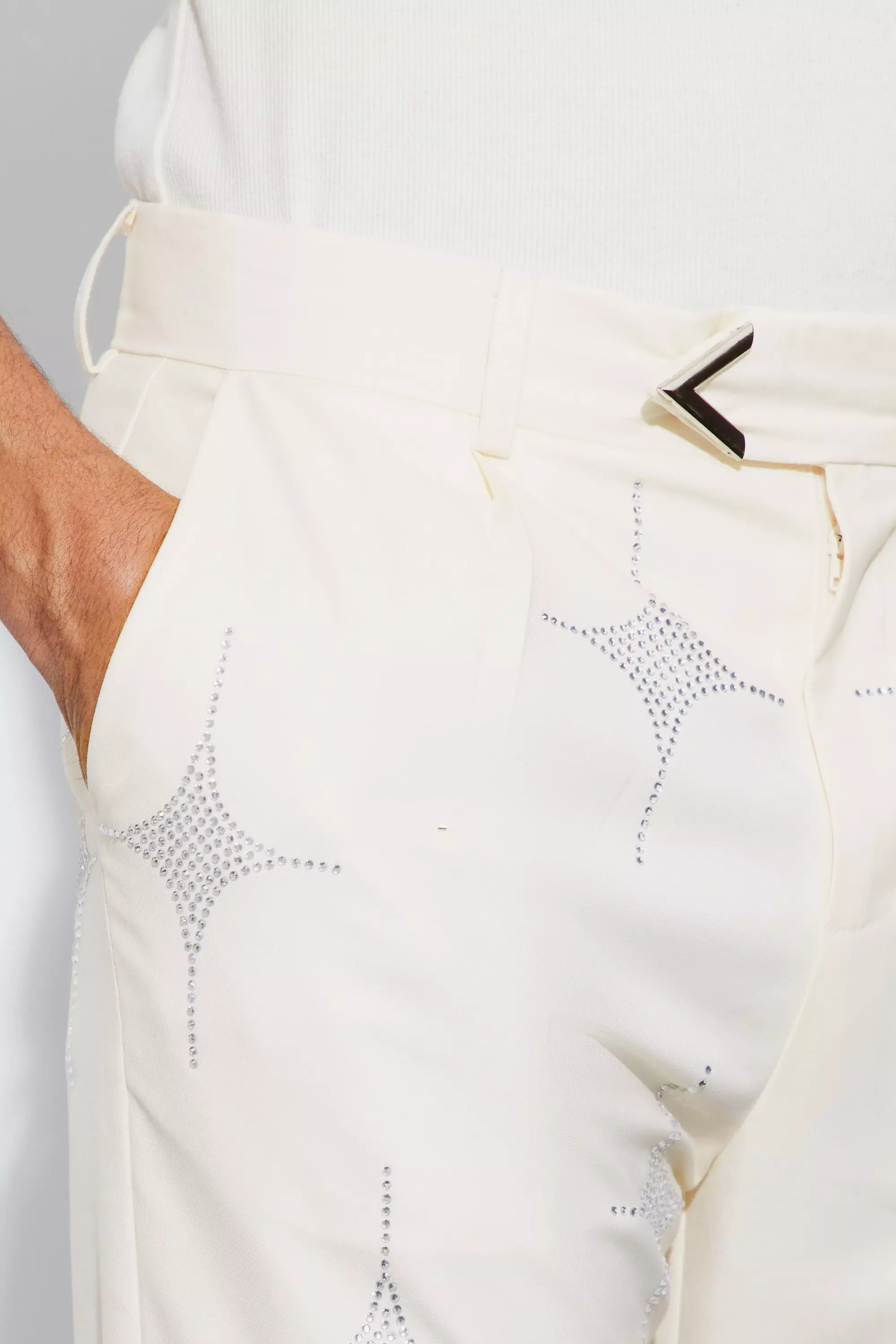 Champagne Luxe Rhinestone Embellished Straight Fit Suit Trousers alternative image