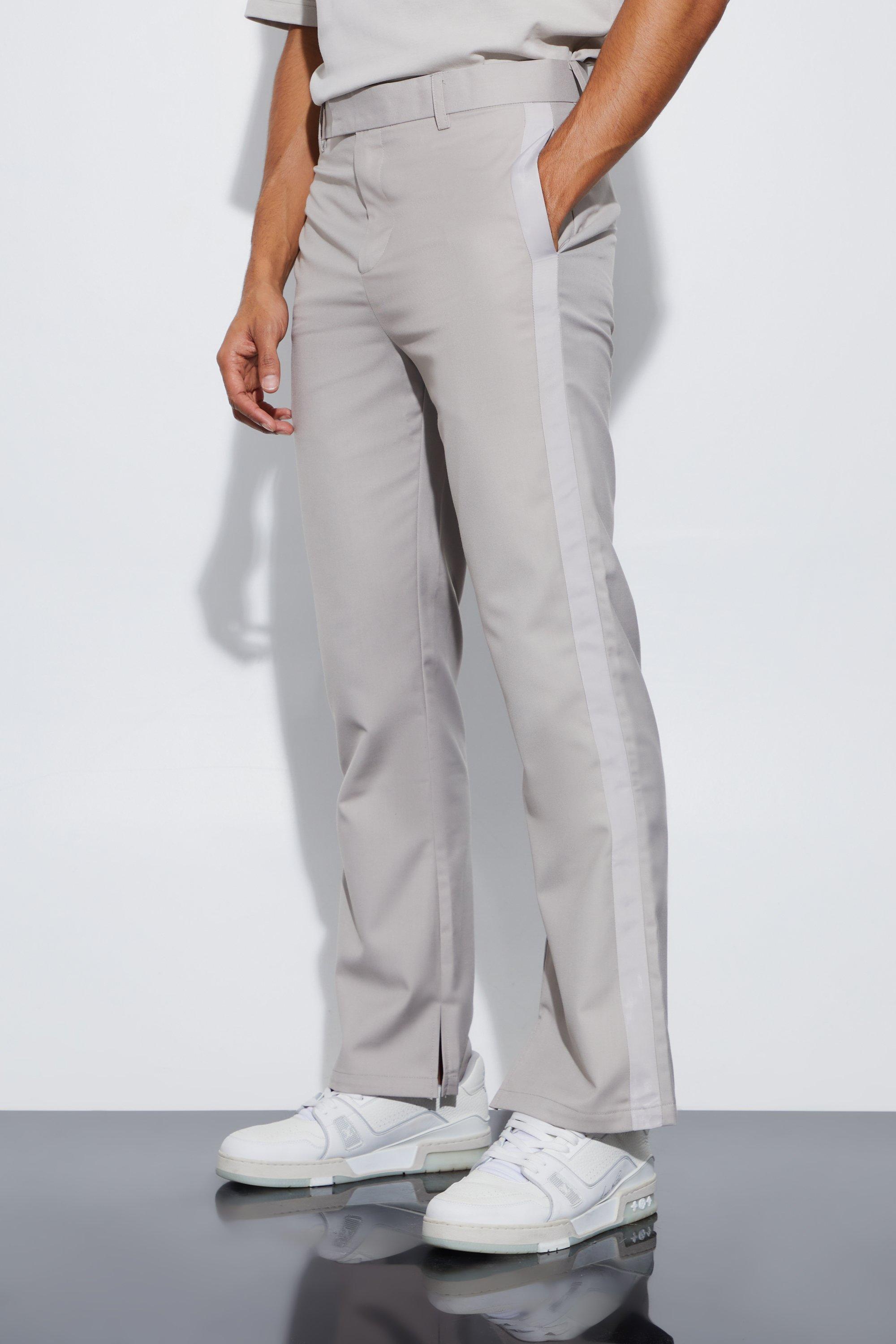 Sand High Shine Trim Split Hem Suit Trousers