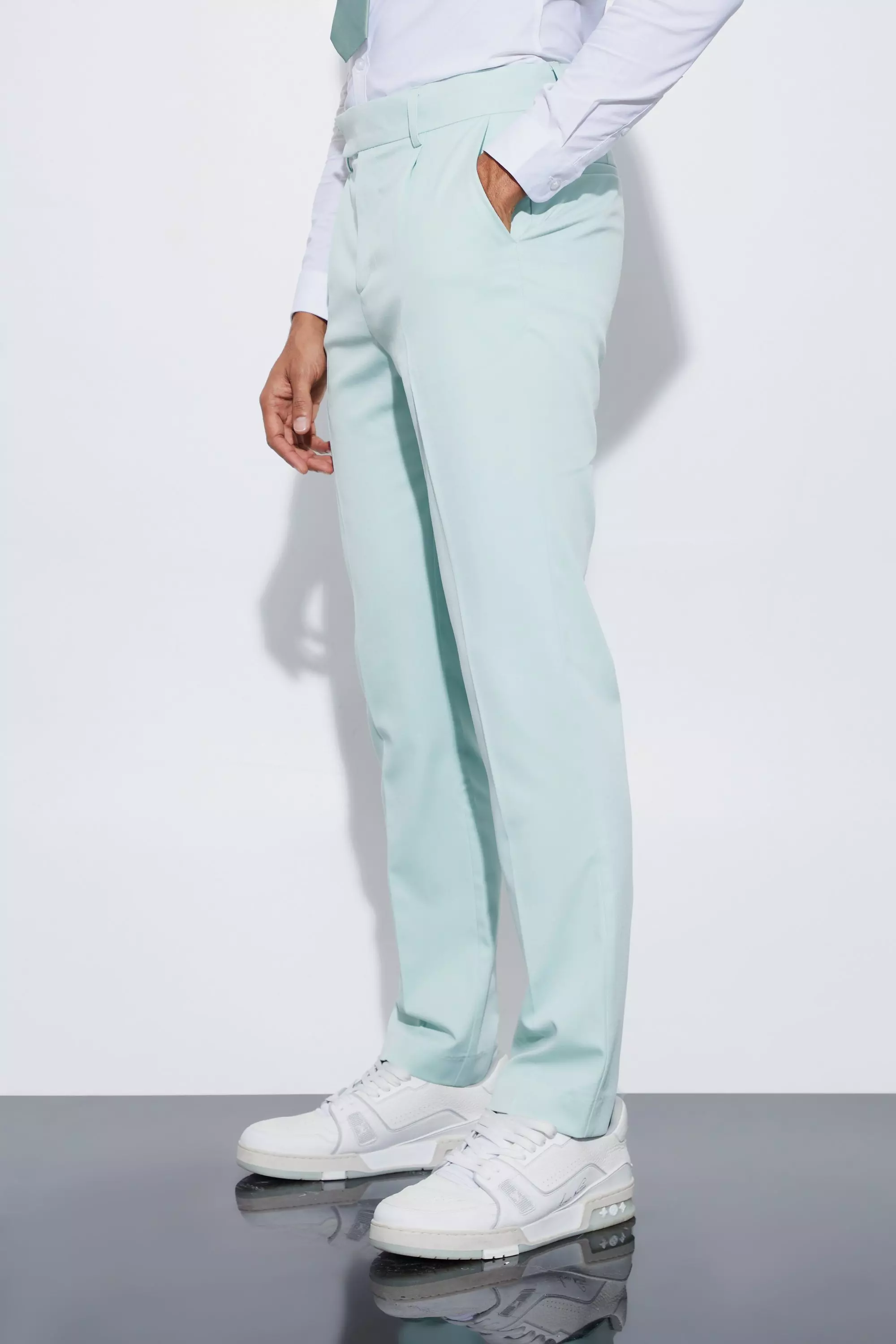 Sage Green Lace Detail Straight Fit Suit Trousers