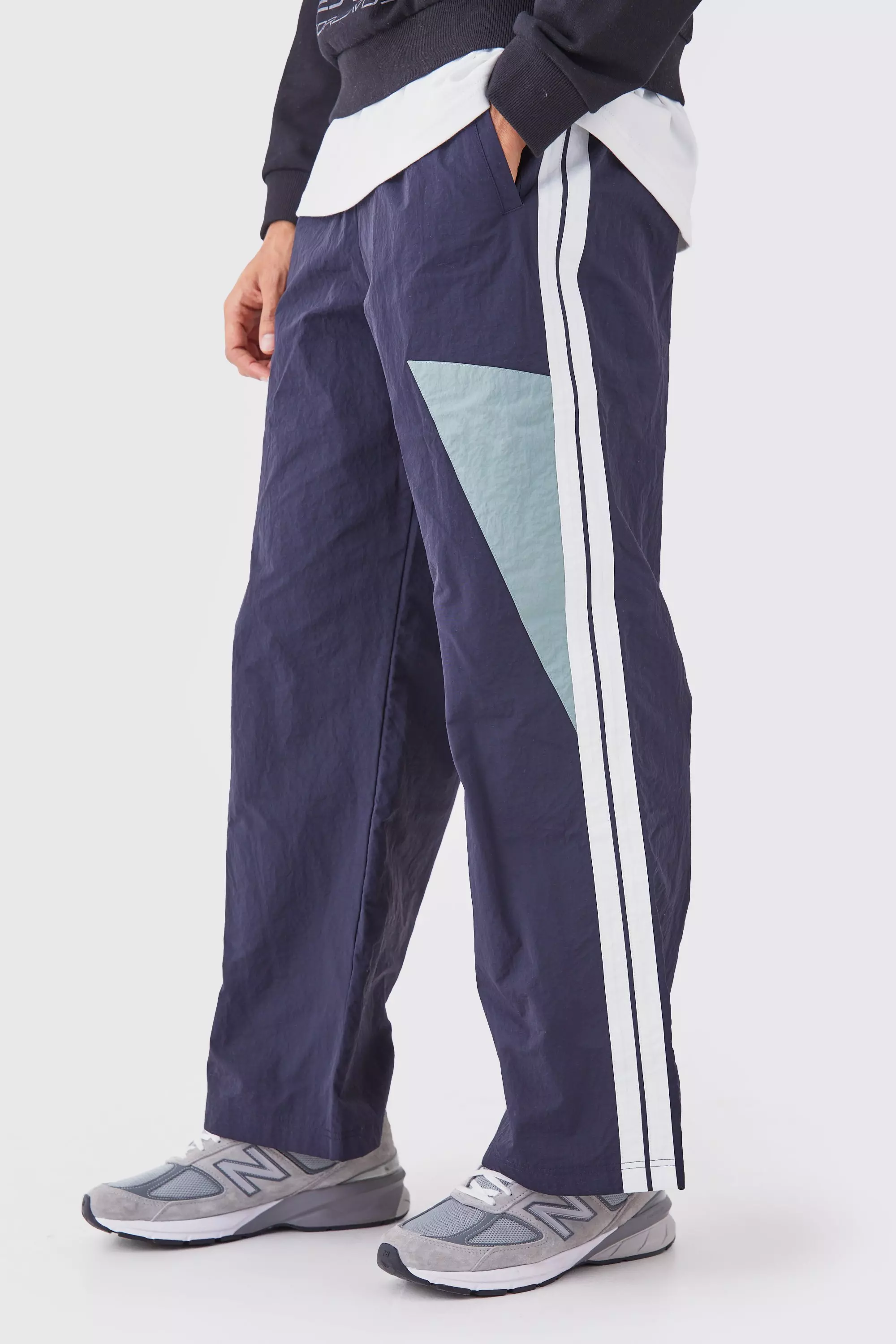 Pannelled Wide Leg Track Pants Navy