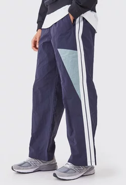 Pannelled Wide Leg Track Pants Navy